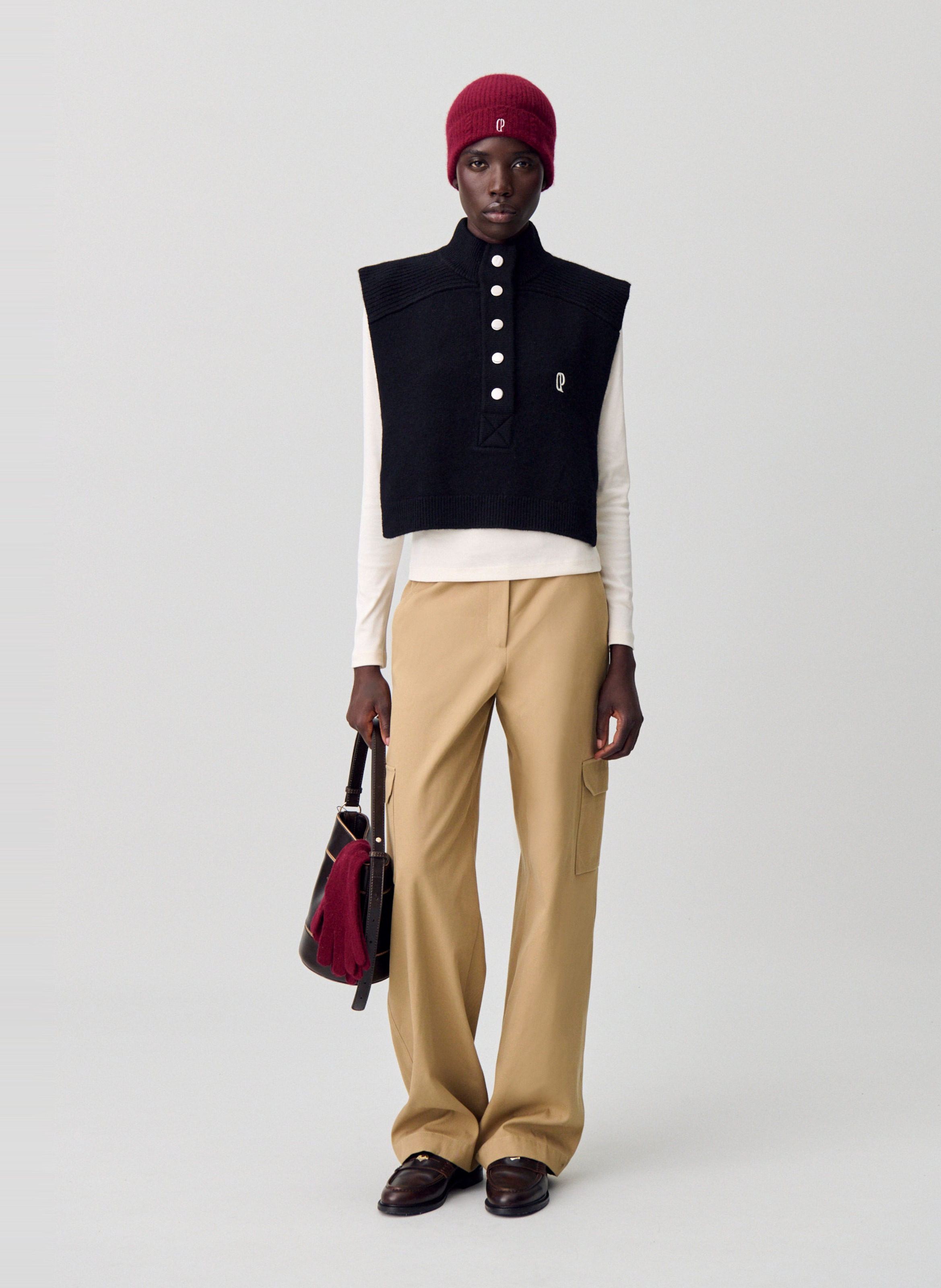 Pull col montant en laine mimu Noir