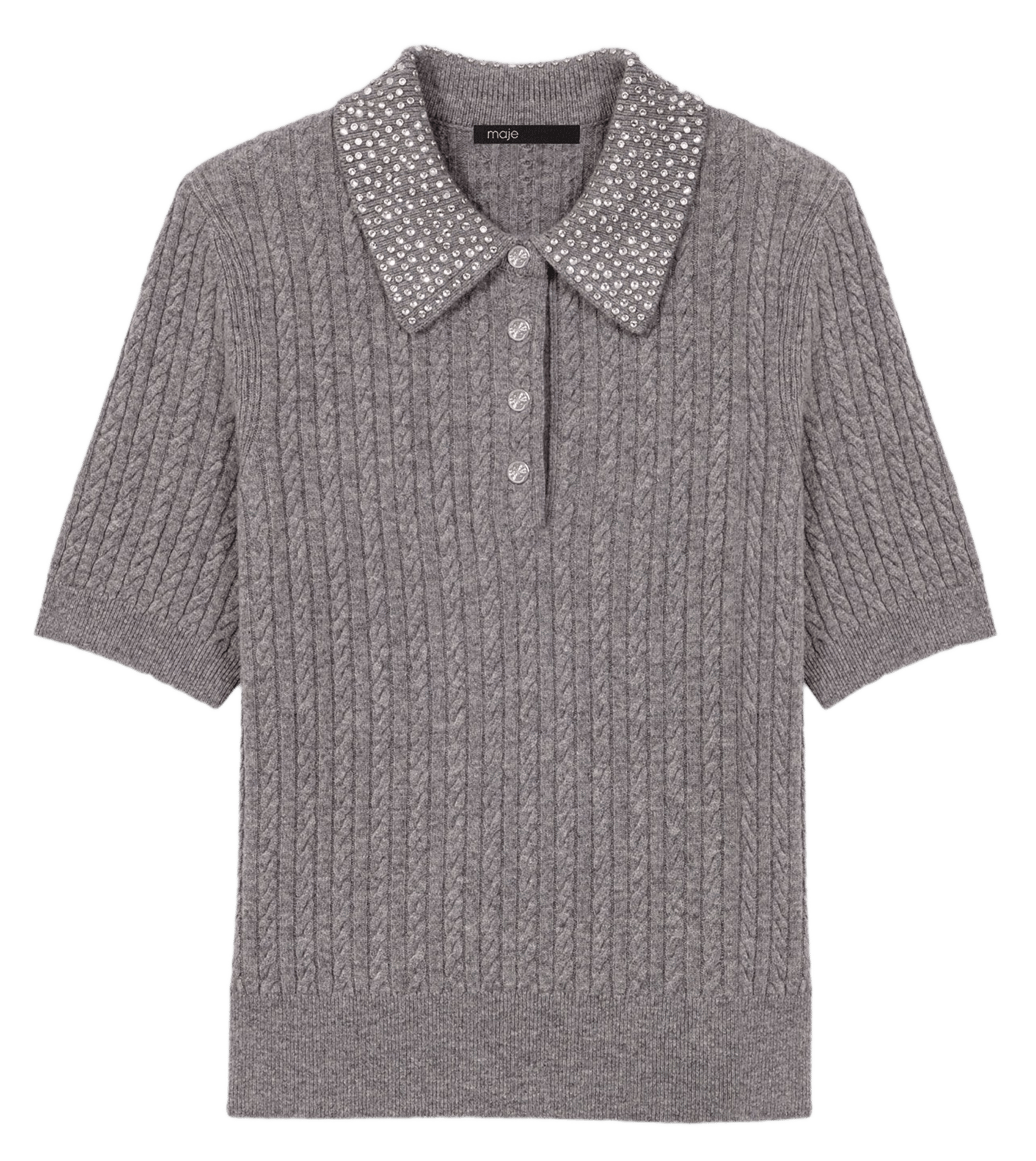 Pull col polo en laine MAJE Gris
