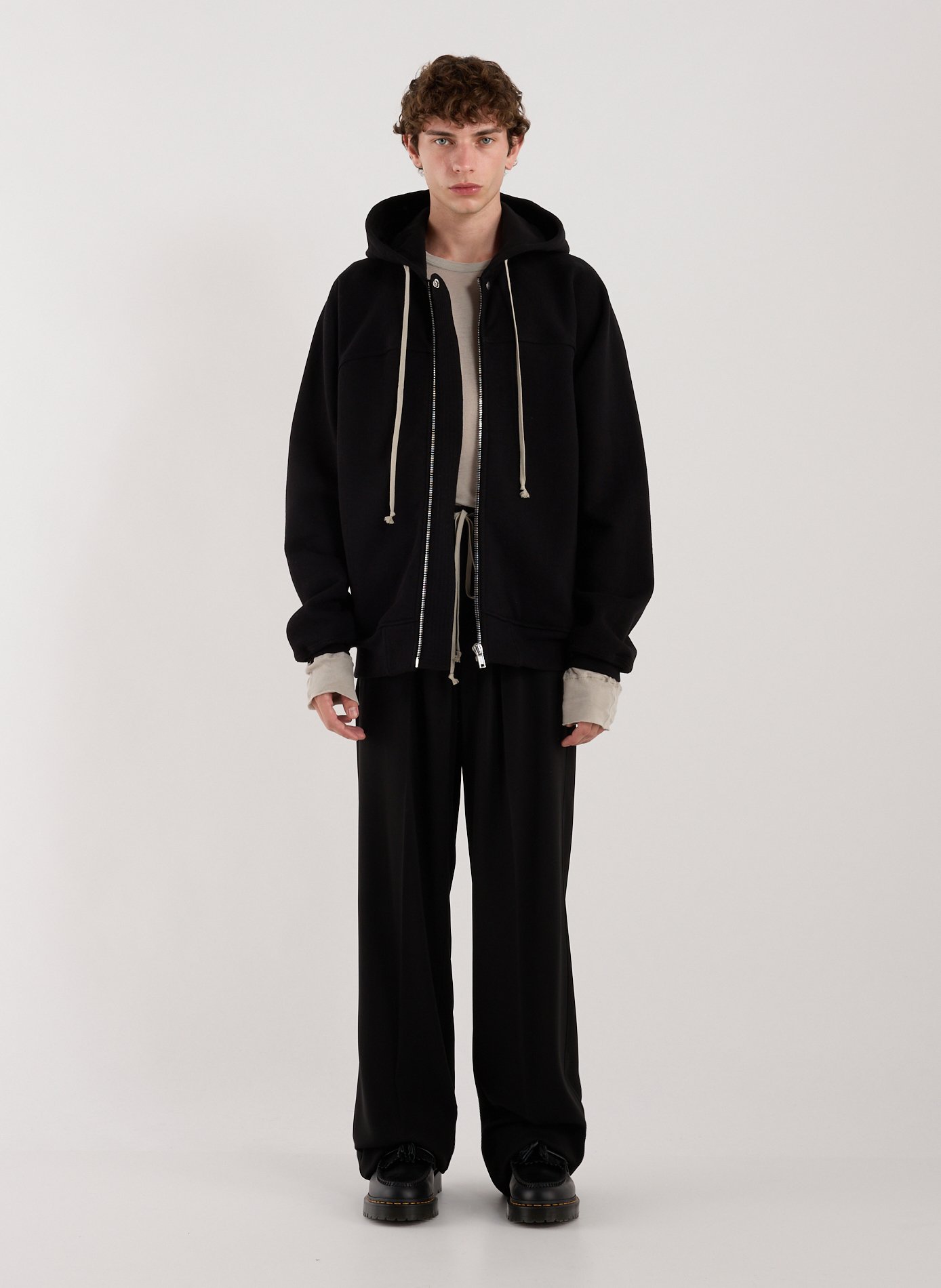 Cotton and nylon hoodie with zip RICK OWENS Black