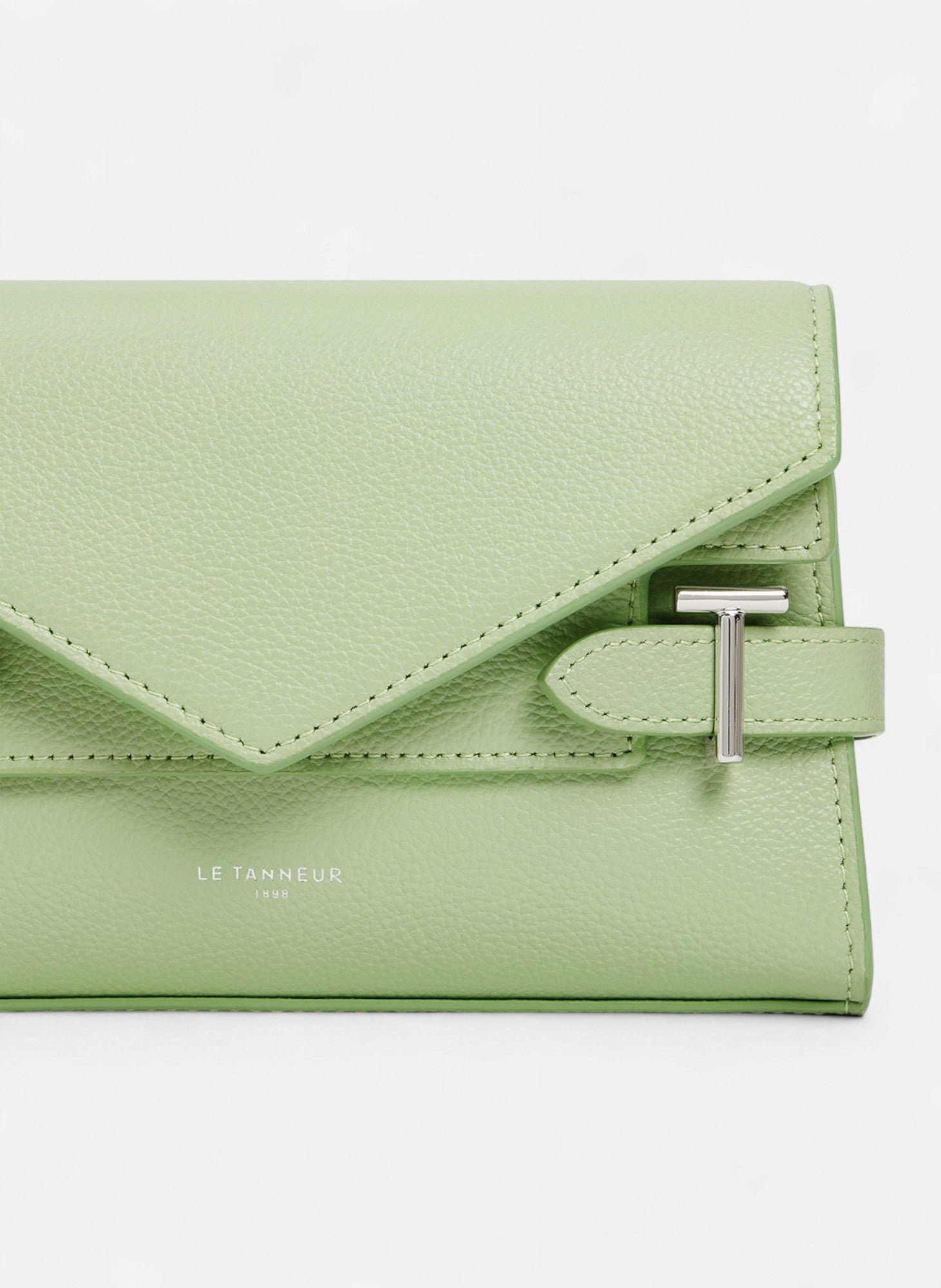 Sac pochette avec bandoulière double rabat emilie en cuir grainé LE TANNEUR Vert