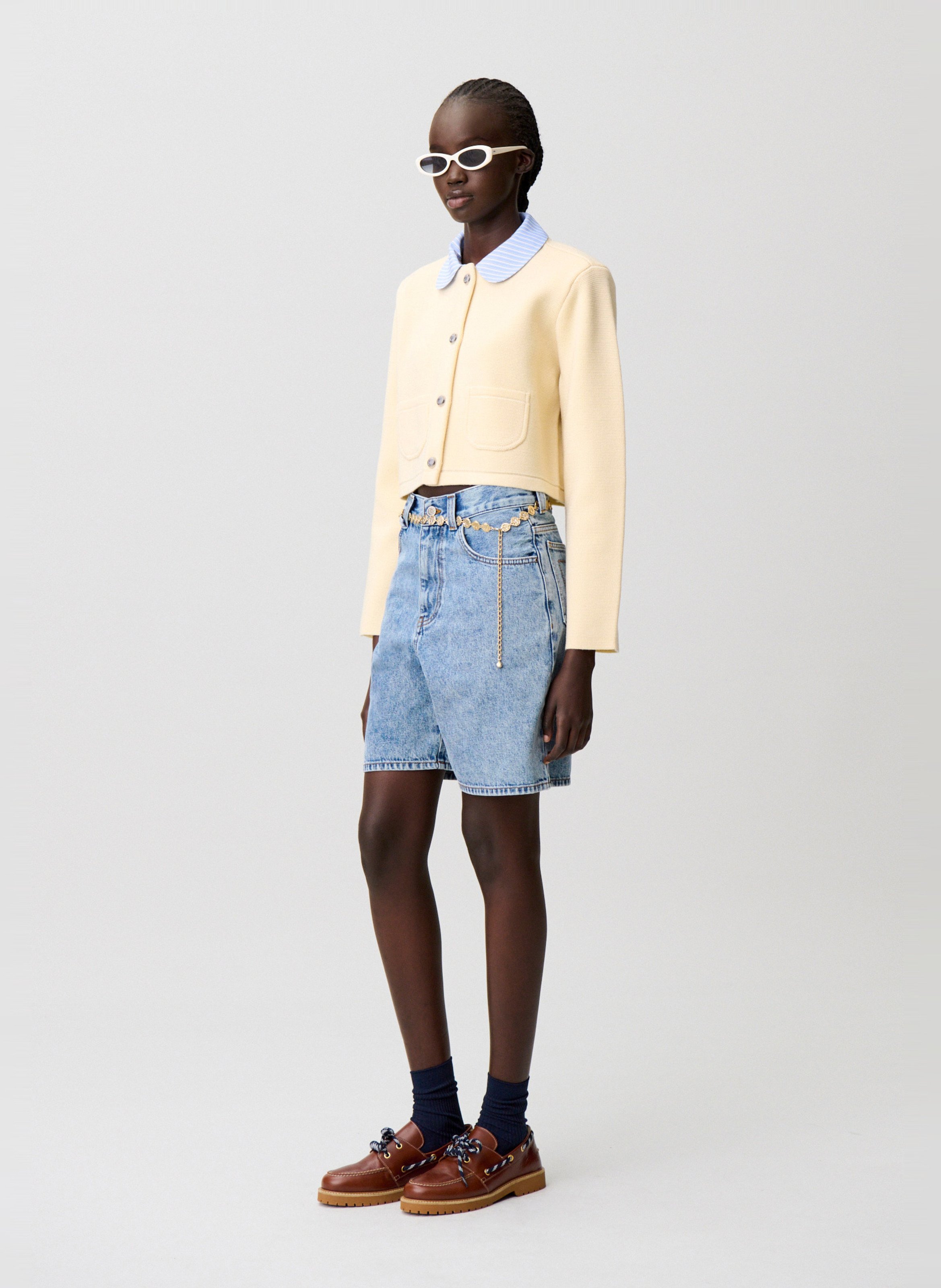 Cardigan court uni à col rayé CLAUDIE PIERLOT Beige