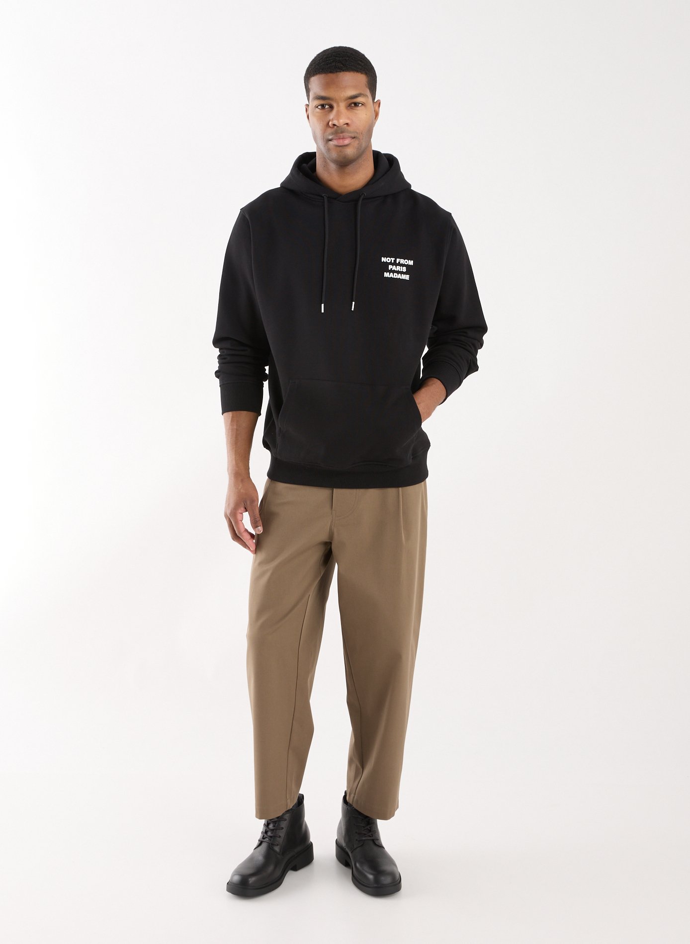 Hoodie ample Slogan en coton molleton DROLE DE MONSIEUR Noir