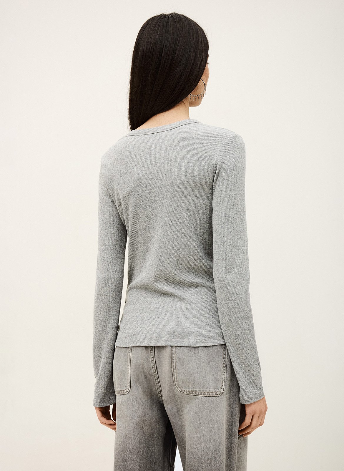 Tee-shirt droit côtelé col rond giulia BA&SH Noir