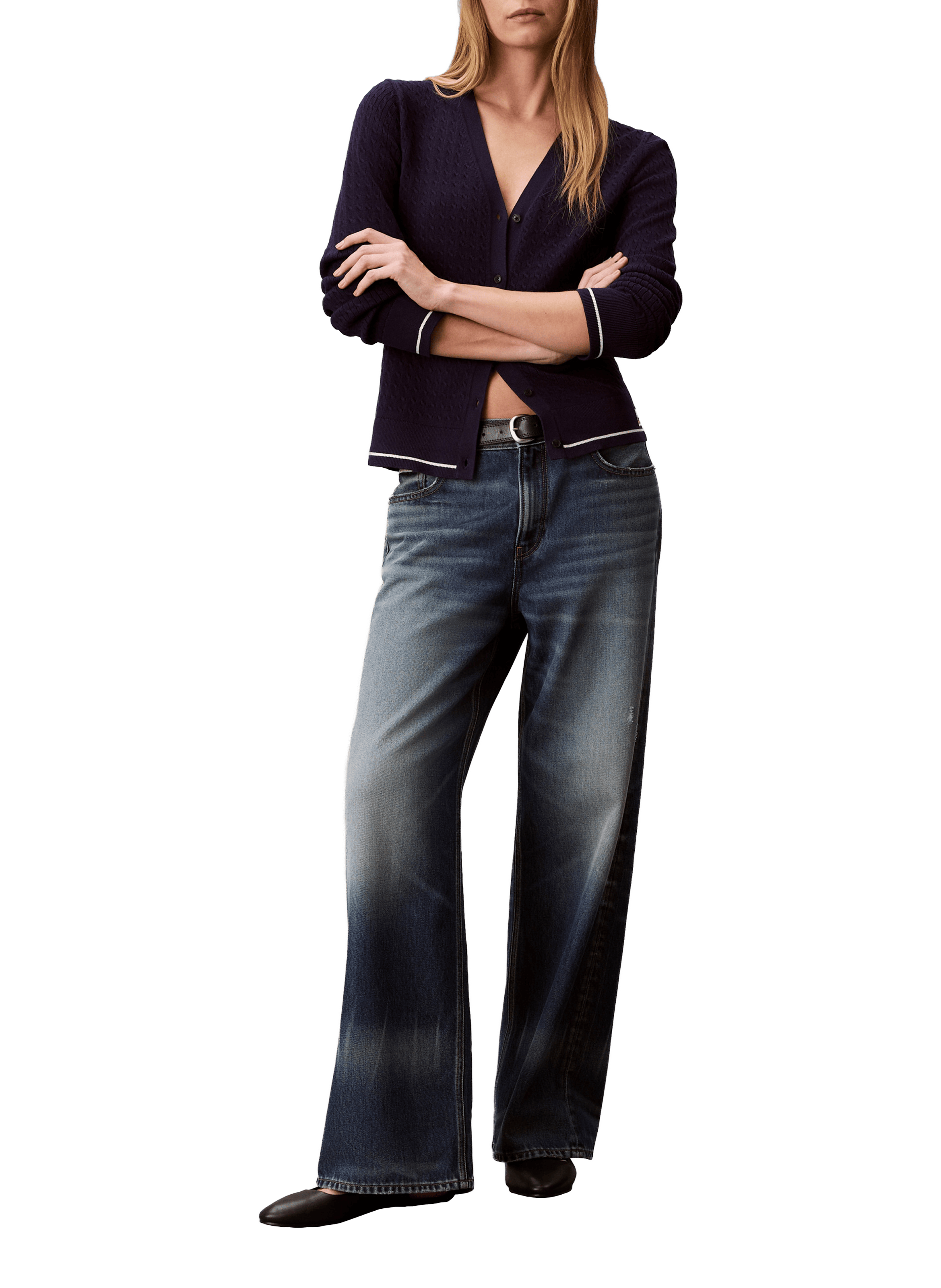 Gilet maille torsadée en coton mélangé CALVIN KLEIN Bleu