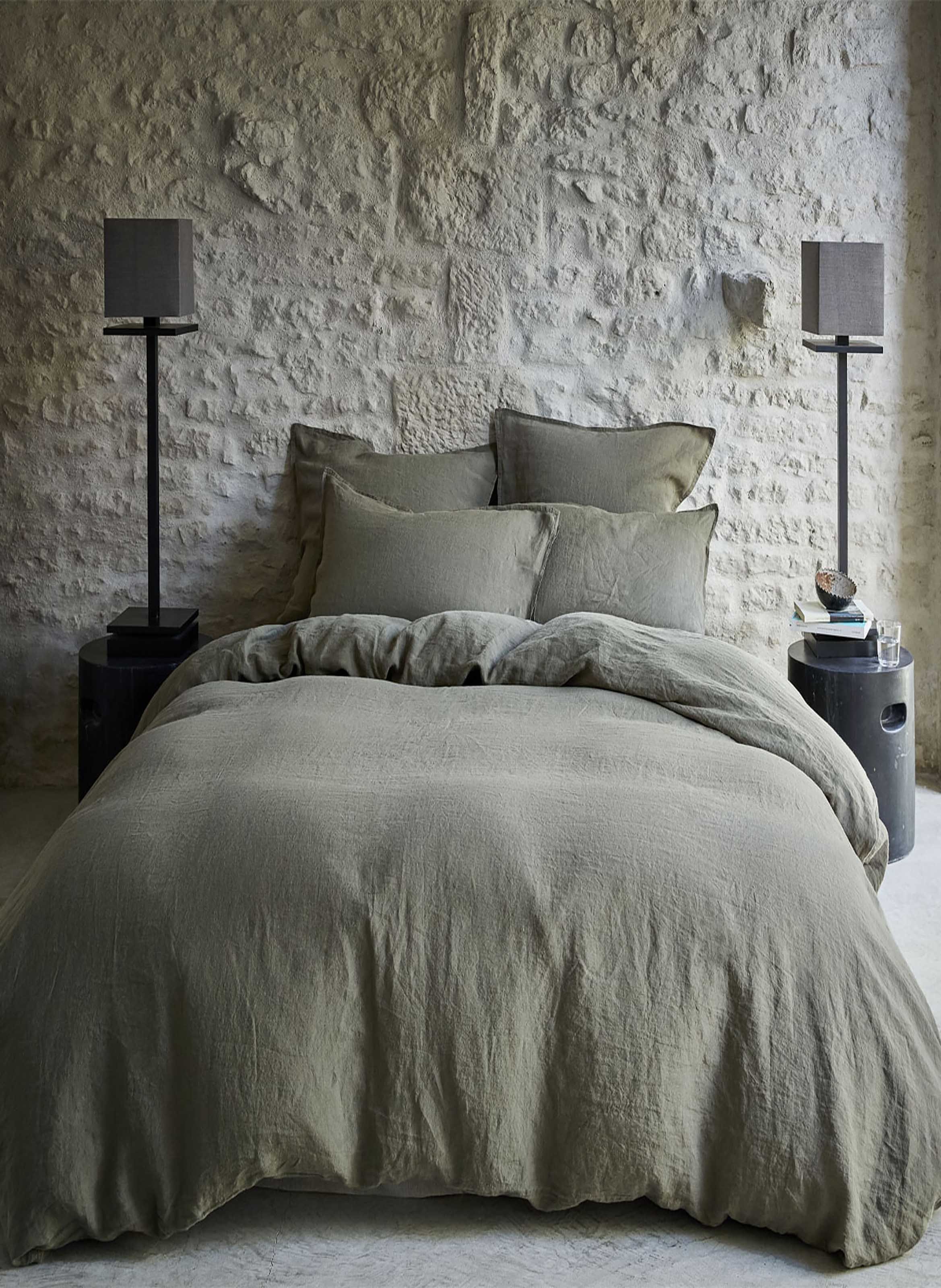 Drap housse uni en lin lavé, nouvelle vague ALEXANDRE TURPAULT Vert