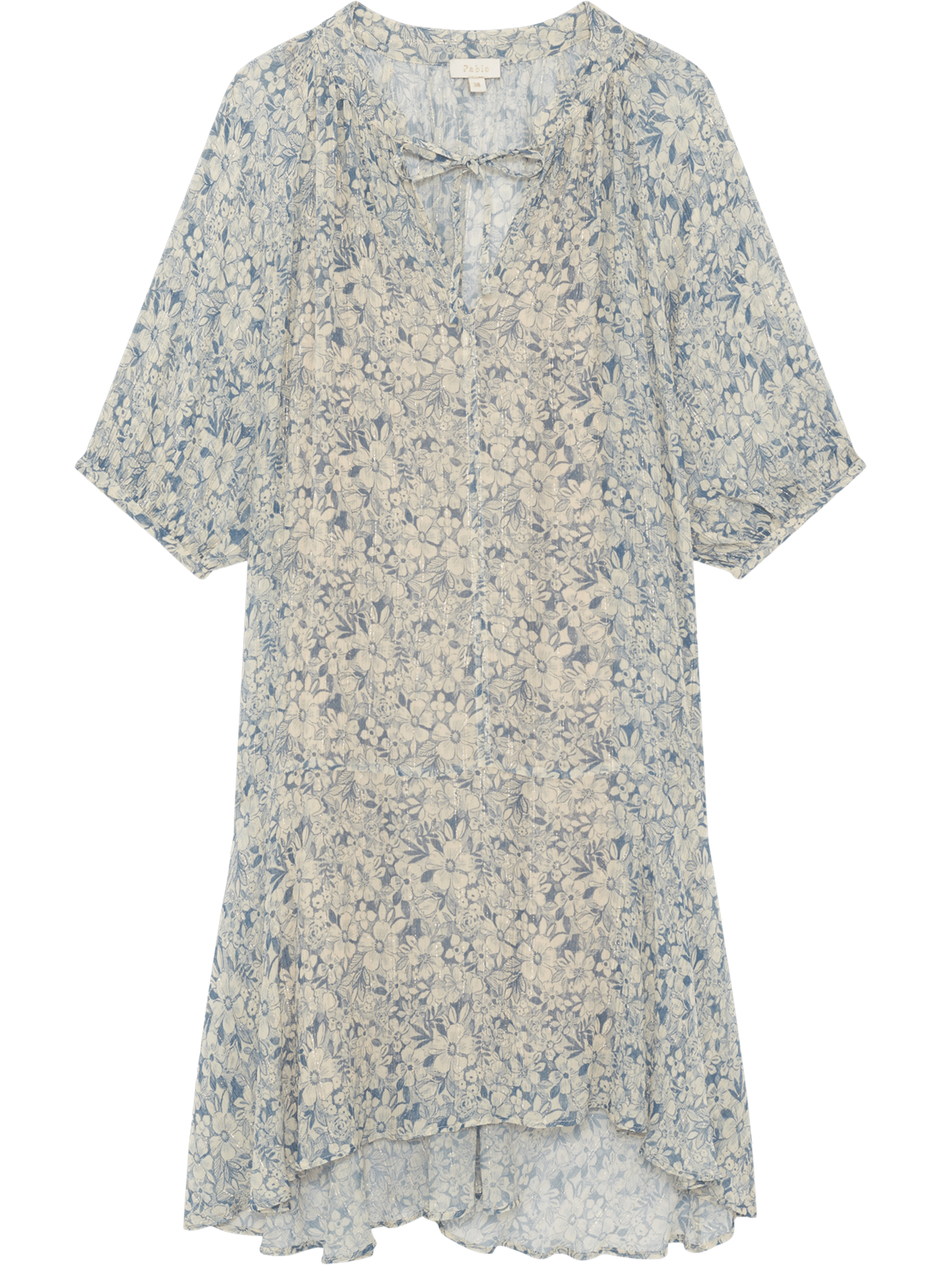 Robe asymétrique à fleurs et lurex - ariana PABLO Bleu