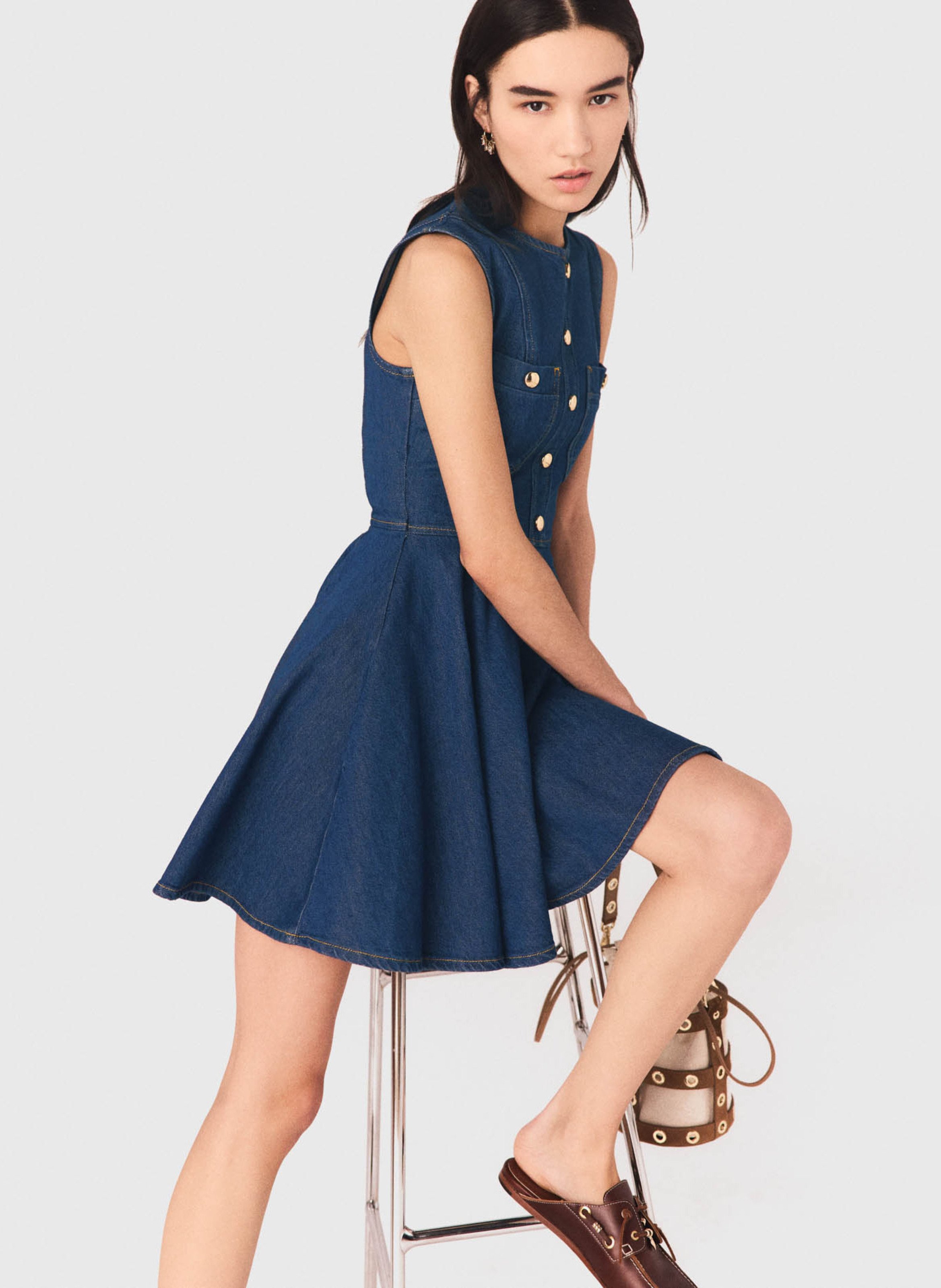 Robe courte sans manches en denim MAJE Bleu