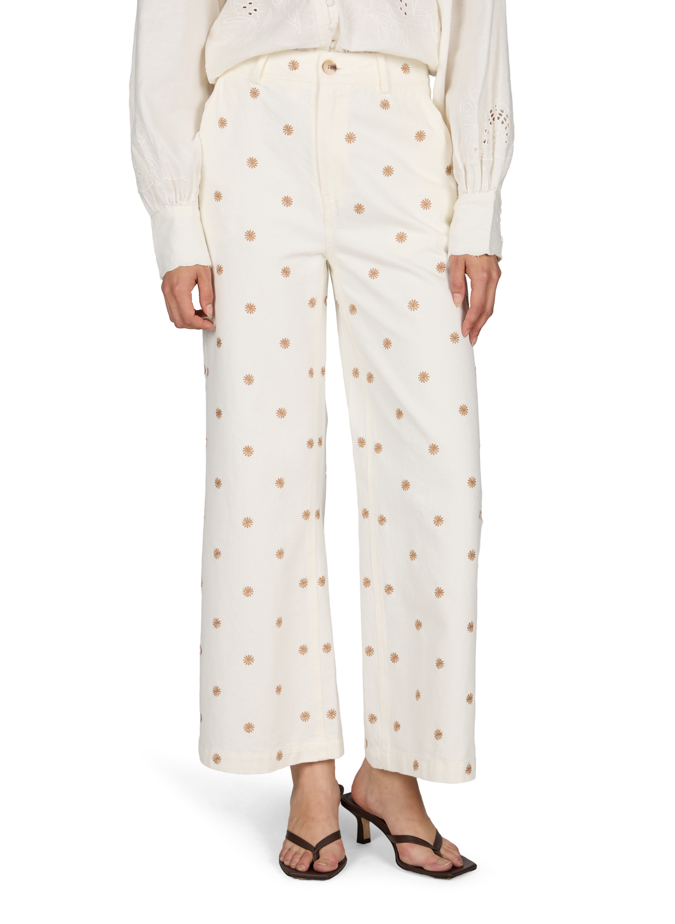 Embroidered Victorine cotton pants GARANCE White
