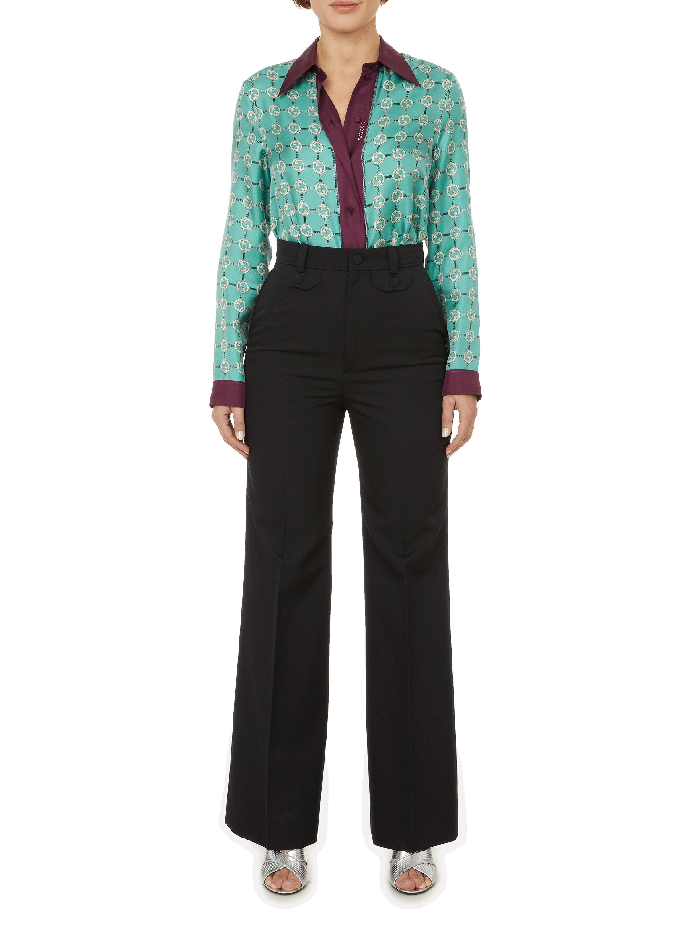 Wide-leg wool-blend trousers | Black GUCCI Women