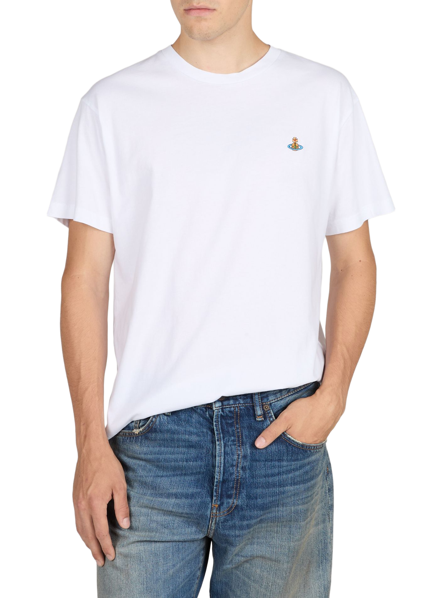 T-shirt manches courtes à logo brodé en coton VIVIENNE WESTWOOD Blanc