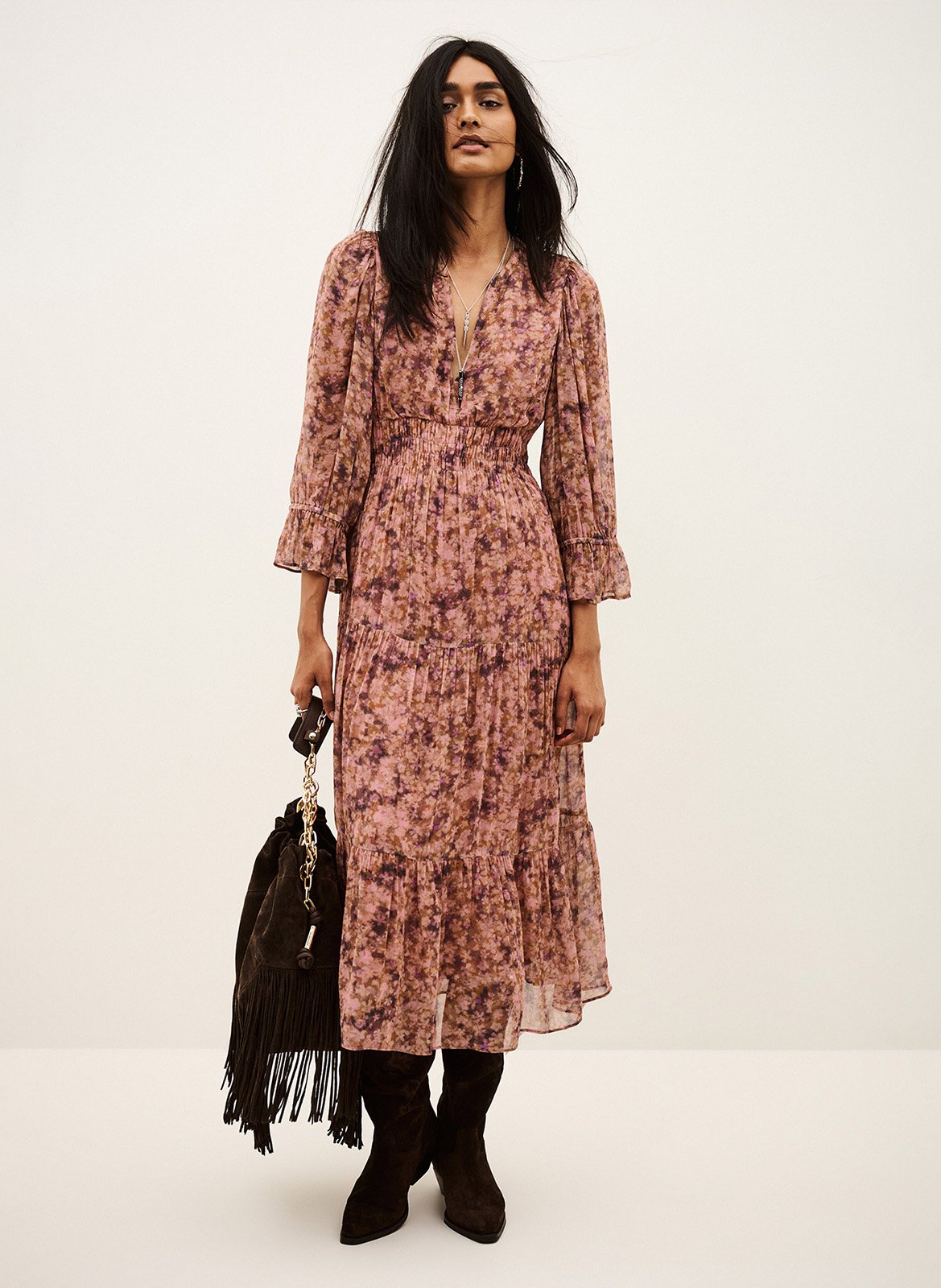Robe midi ample imprimée aema BA&SH Rose