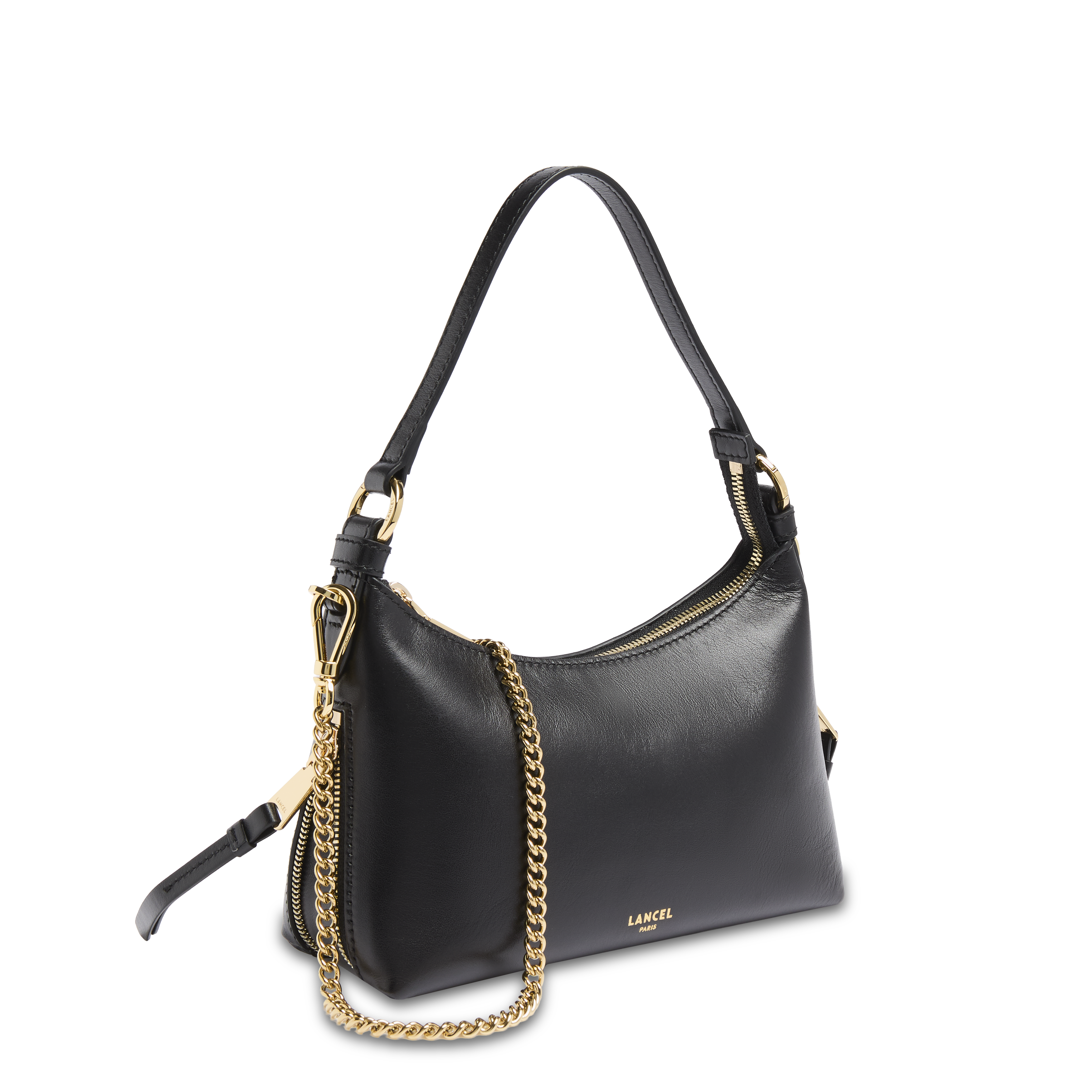 Hobo tas origami zip baby, glad runderleer, zwart, 22 x 15 x 5 cm. LANCEL Zwart