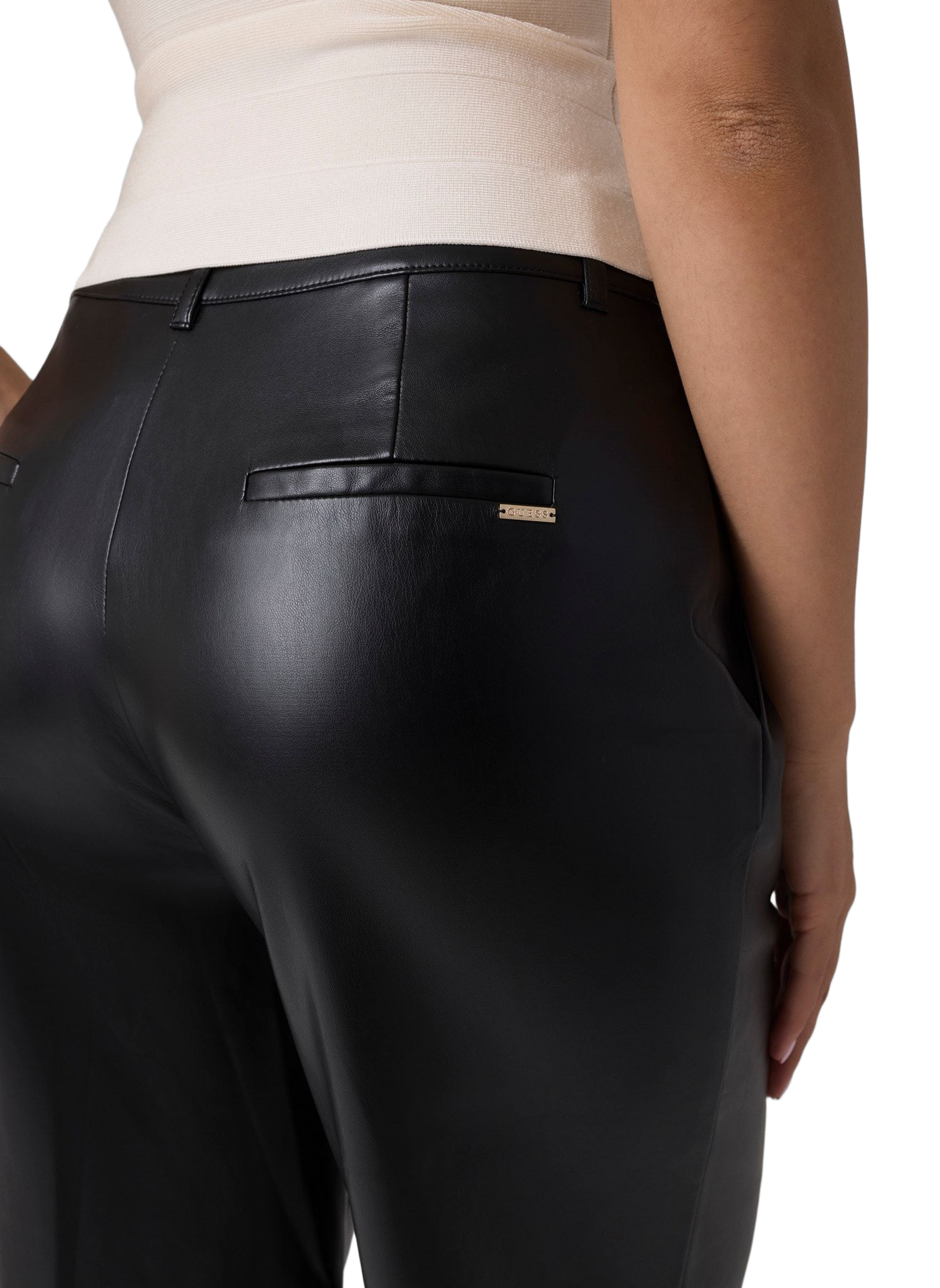 Pantalon Zanita droit effet cuir GUESS Noir