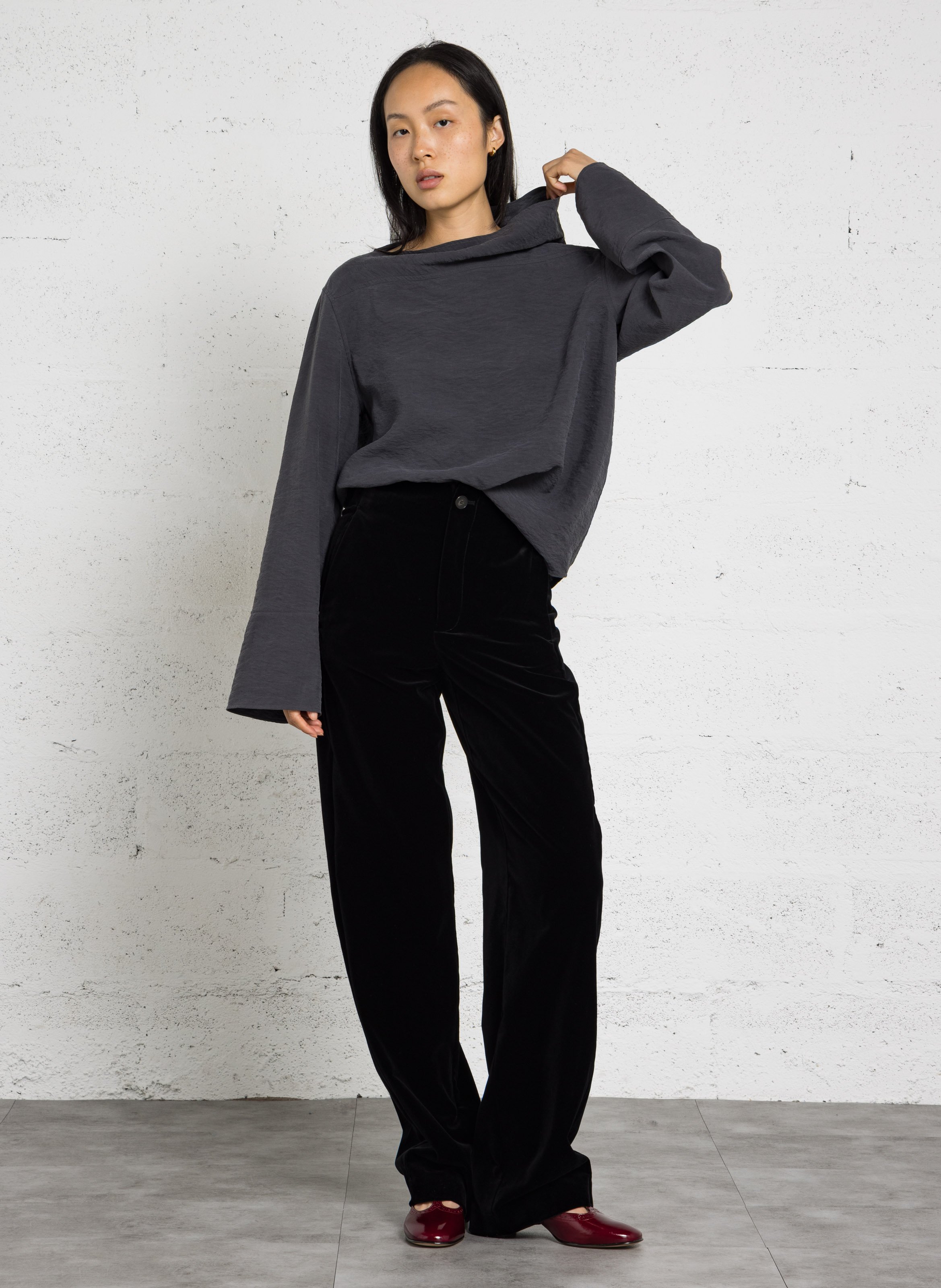 Pantalon large velours en coton celestin SOEUR Noir