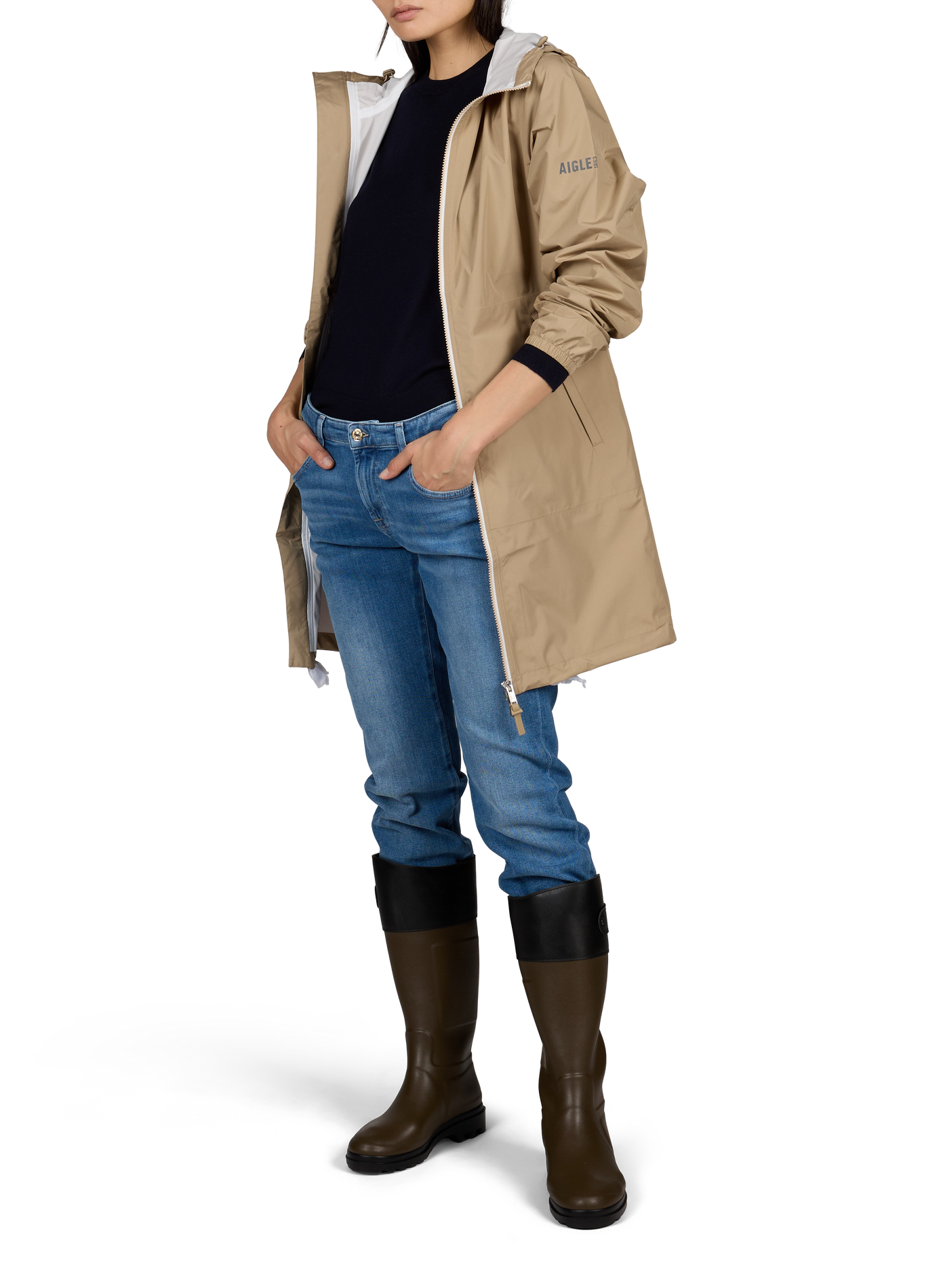  Imperméable mixte coupe-vent Rainpack 90 long et pliable AIGLE Beige