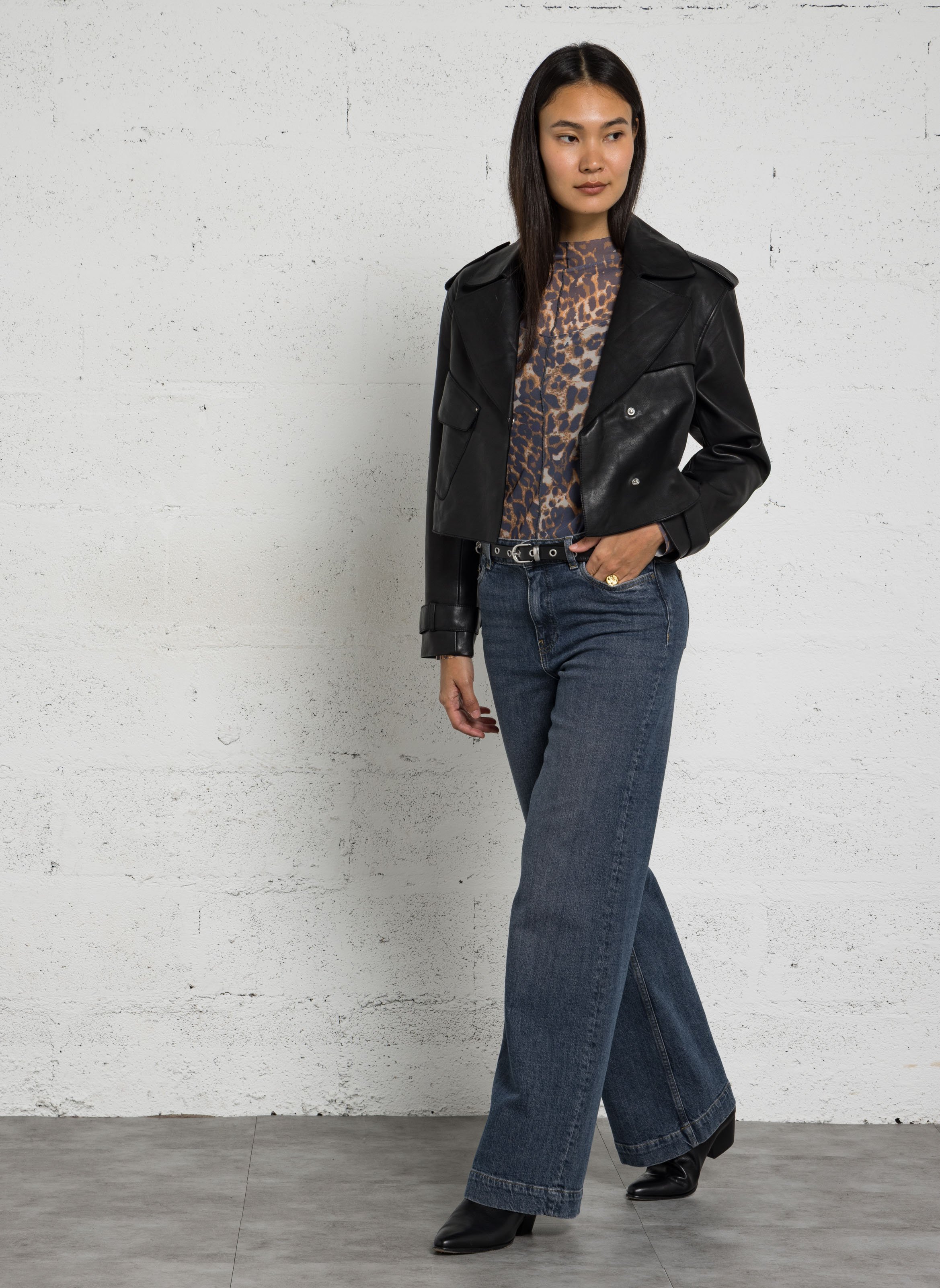 Veste oversize en cuir IKKS Noir