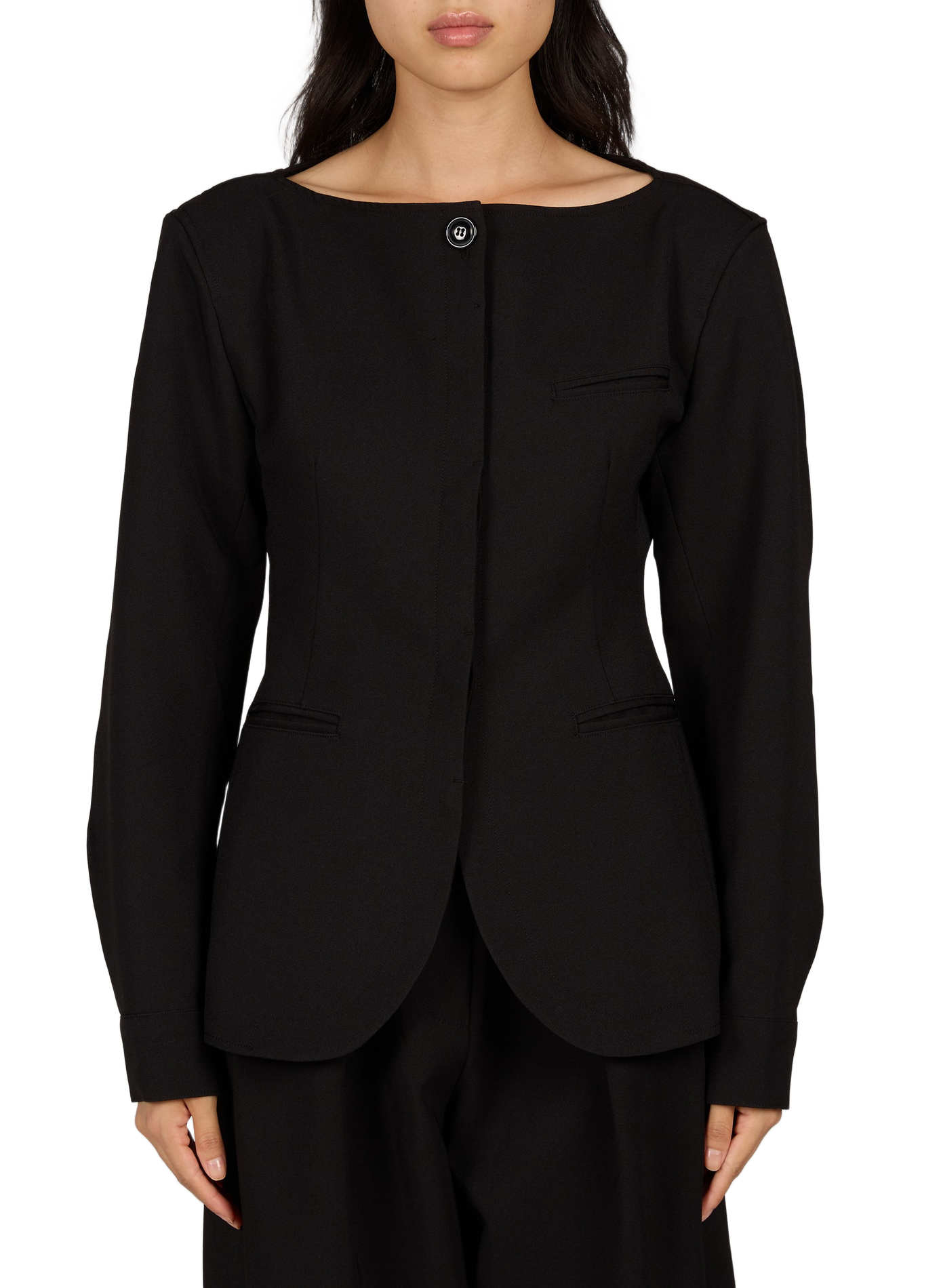 Short fitted collarless blazer SOURCE UNKNOWN Black