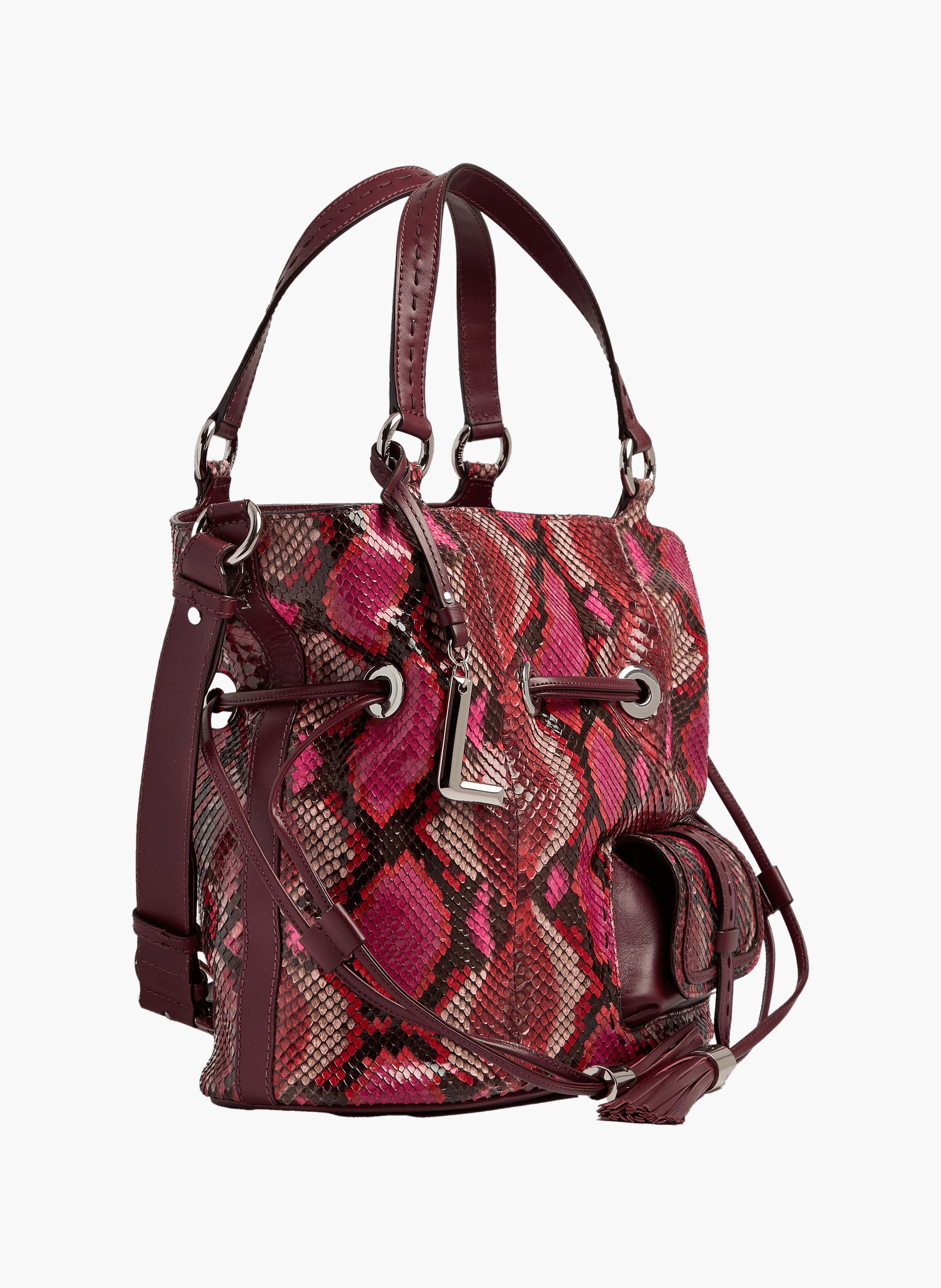 Sac seau premier flirt de lancel en animation 150y python peint : python peint & cuir de vachette lisse LANCEL Rouge
