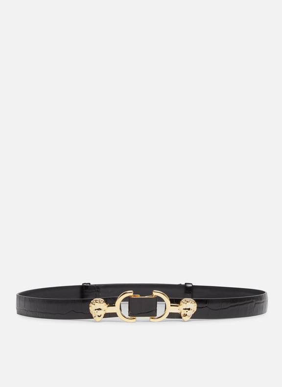 Ceinture fine en cuir embossé croco Noir by MAJE MAJE Ceinture fine en cuir embossé croco Noir