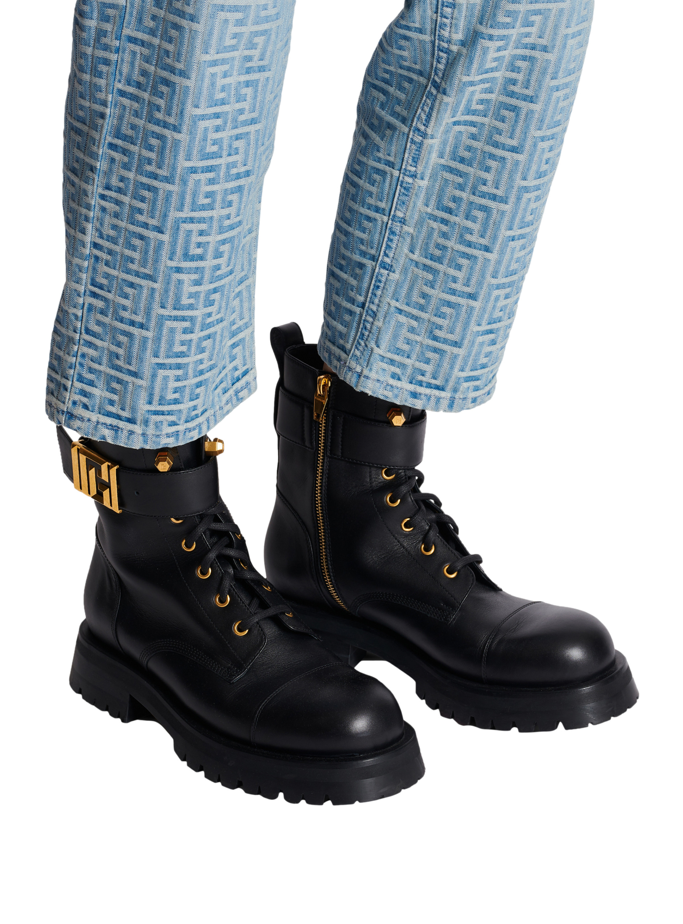 Bottines rangers charlie en cuir BALMAIN Noir