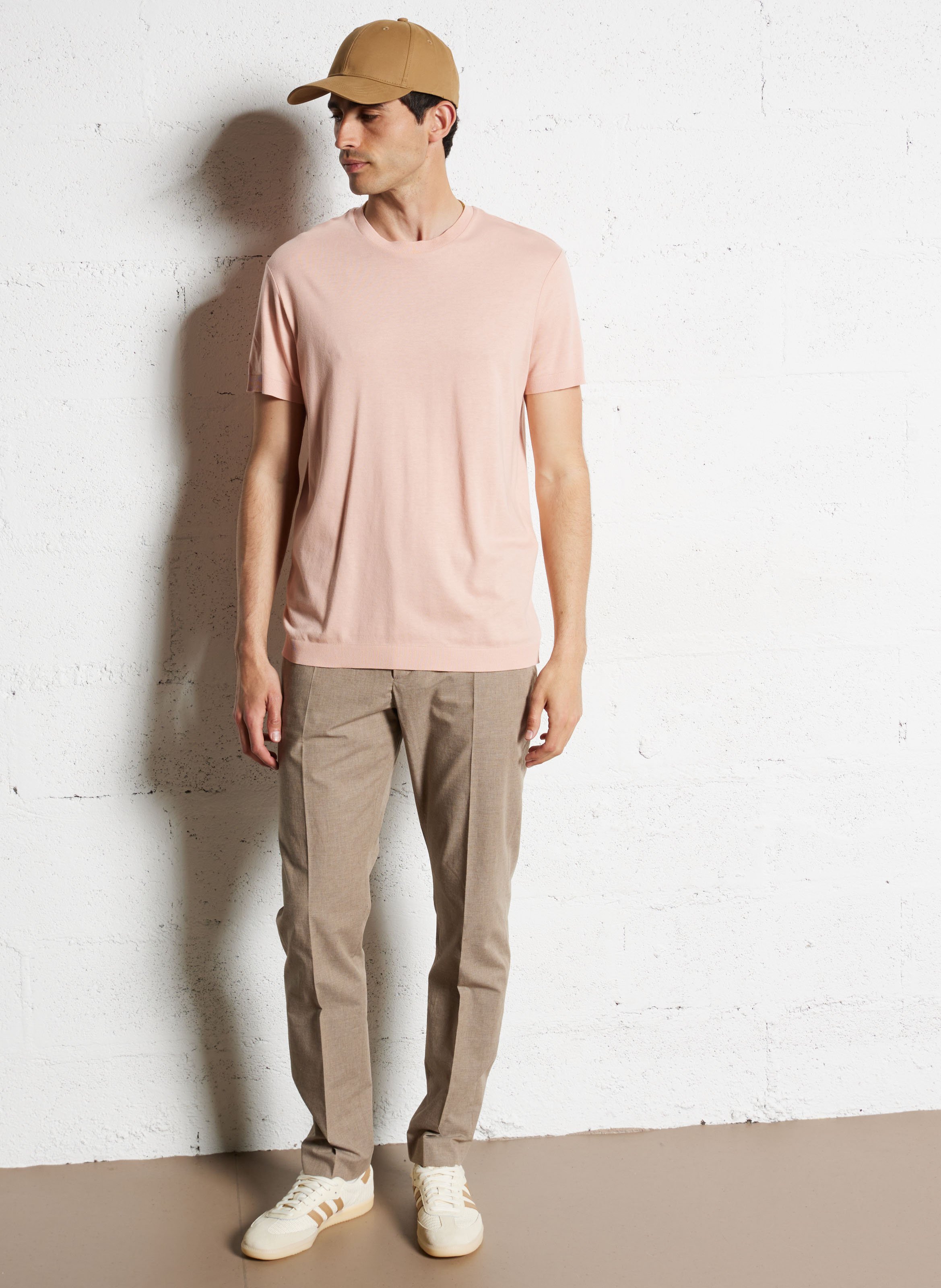 Tee-shirt droit col rond en coton mélangé Rose