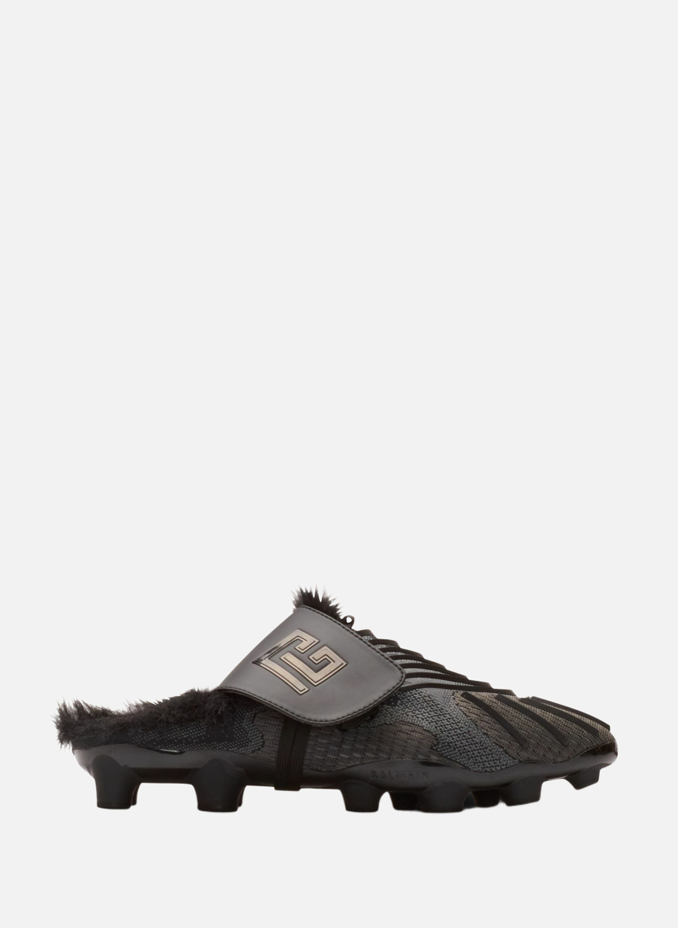 Mules fourrées half time en matières techniques BALMAIN Noir