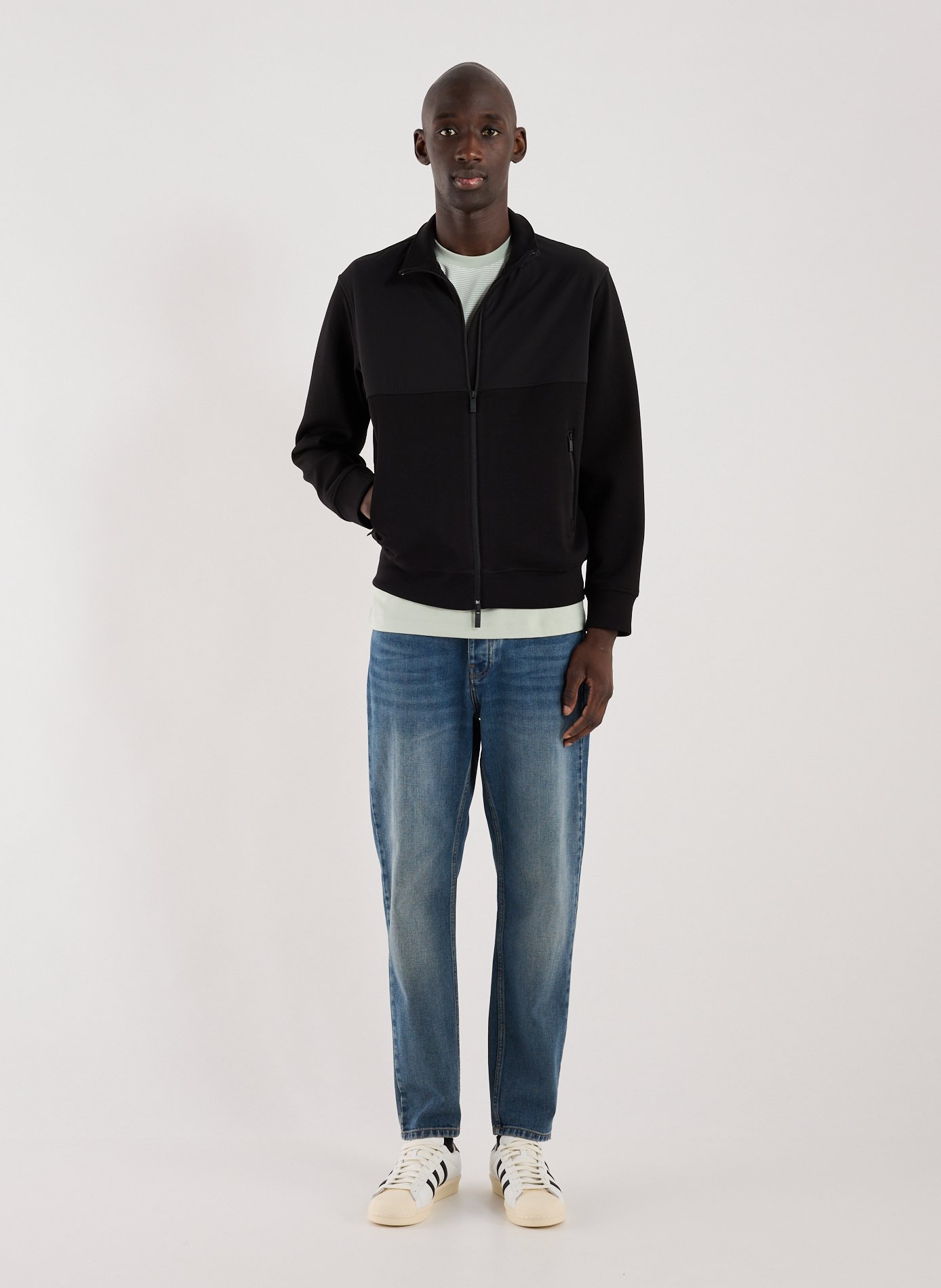 Straight cut dual-material sweatshirt in mixed cotton ARMANI EXCHANGE Black