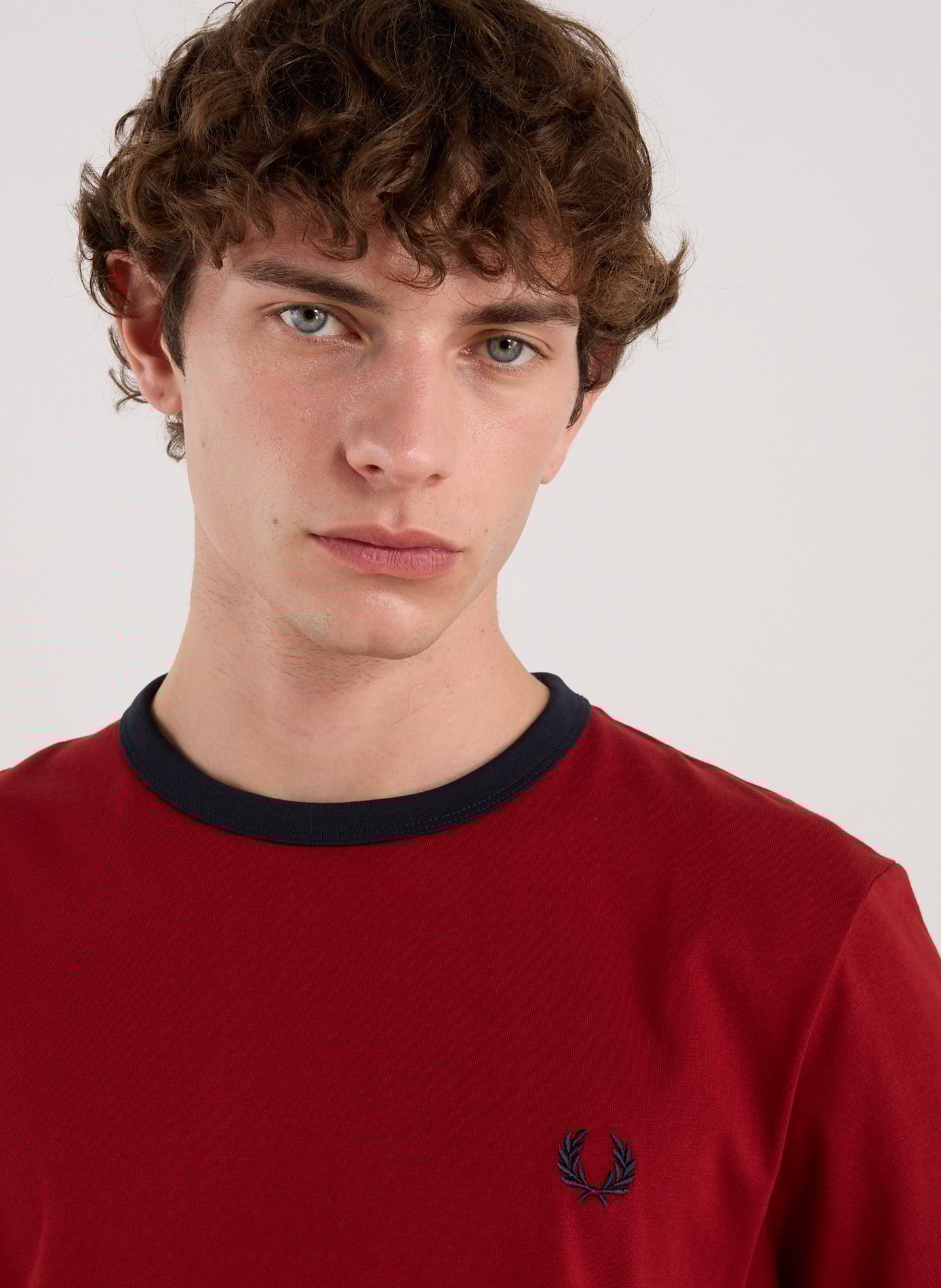 T-shirt à bordures contrastantes en coton FRED PERRY Rouge