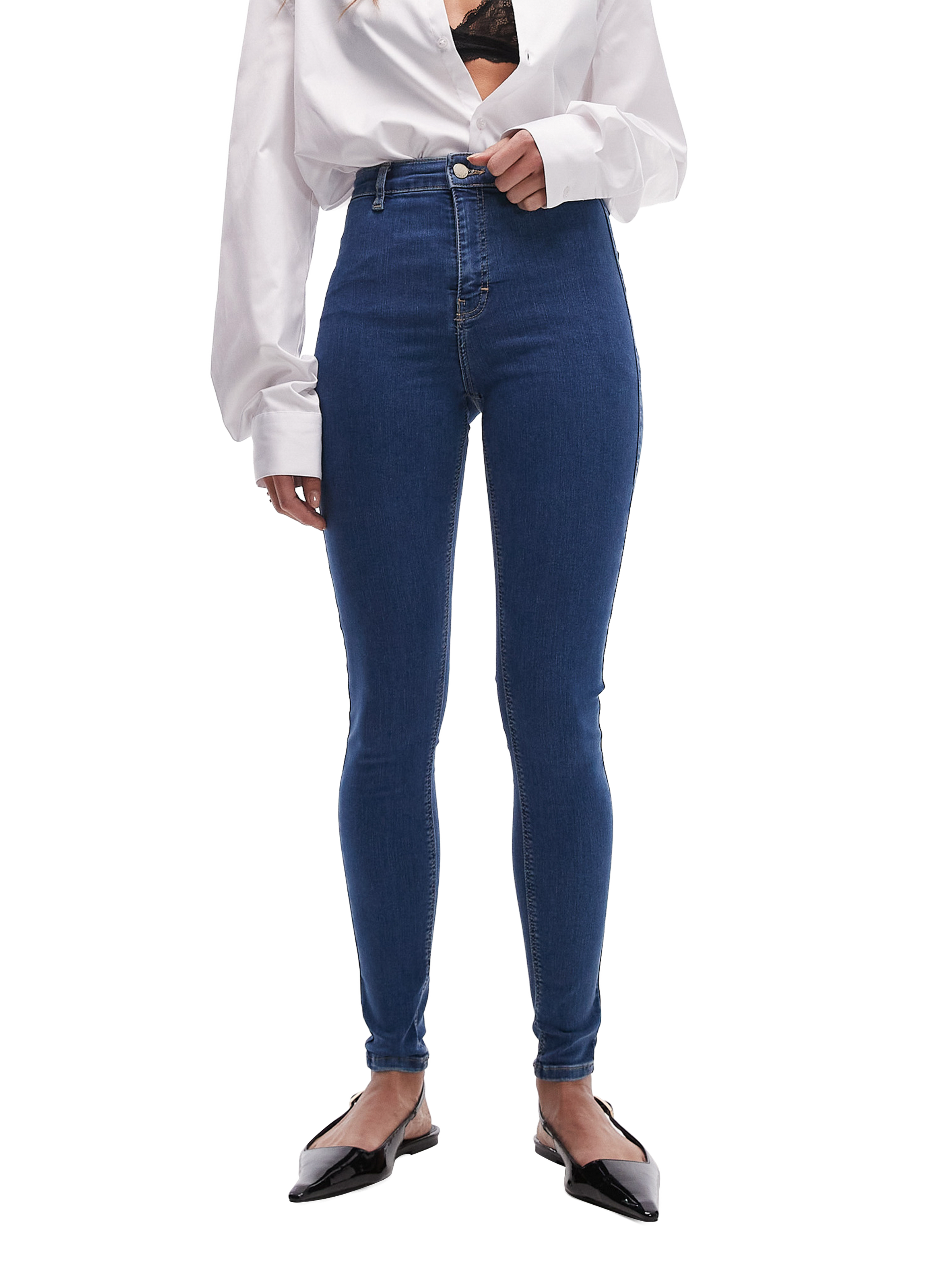 TOPSHOP jean slim en coton mélangé Bleu