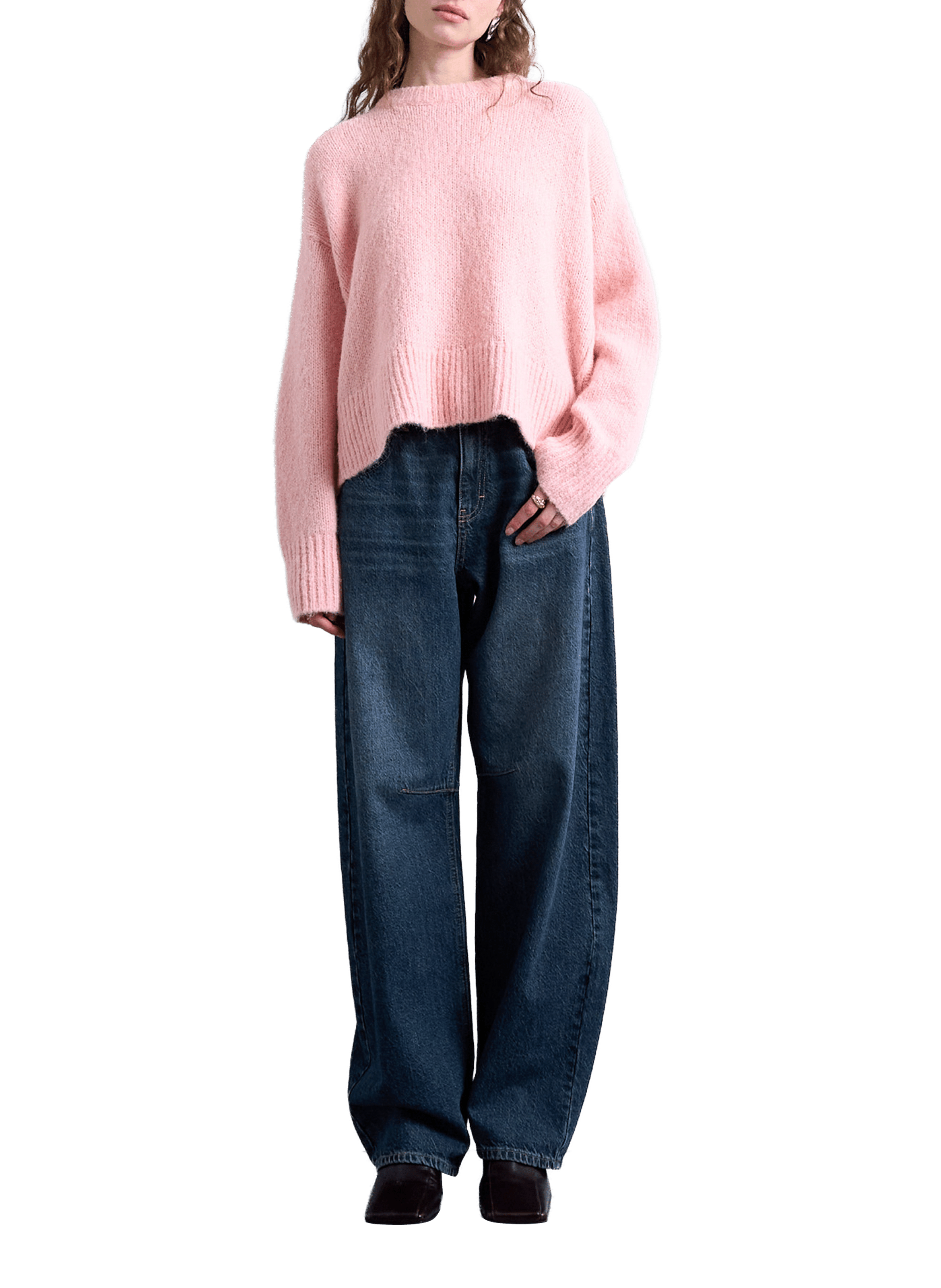 Pull col rond en maille TOPSHOP Rose