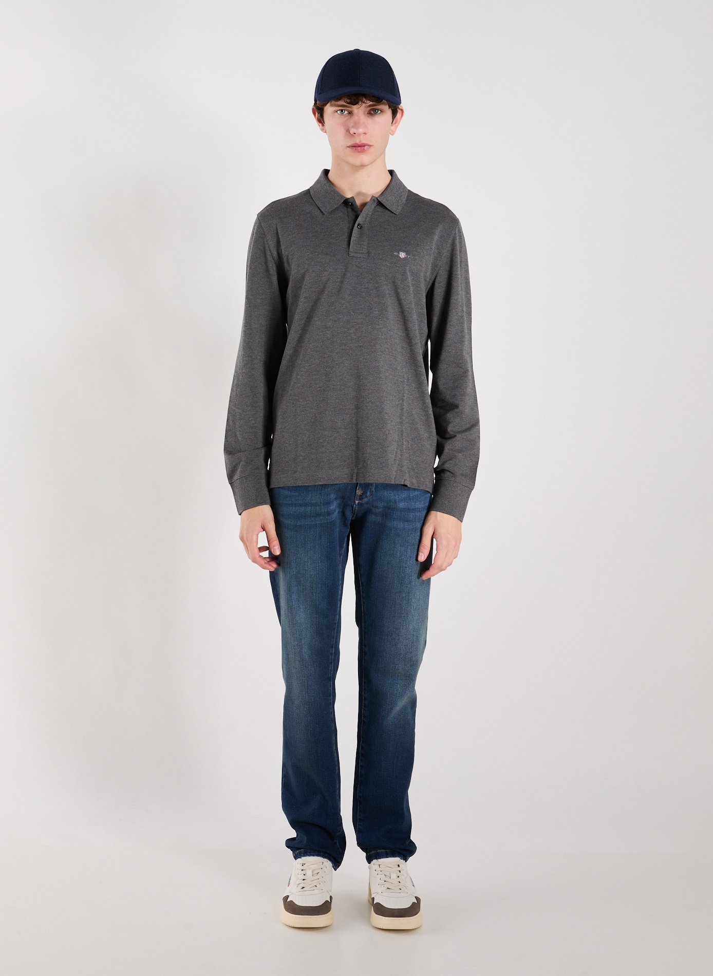 Long-sleeved cotton polo shirt GANT Grey