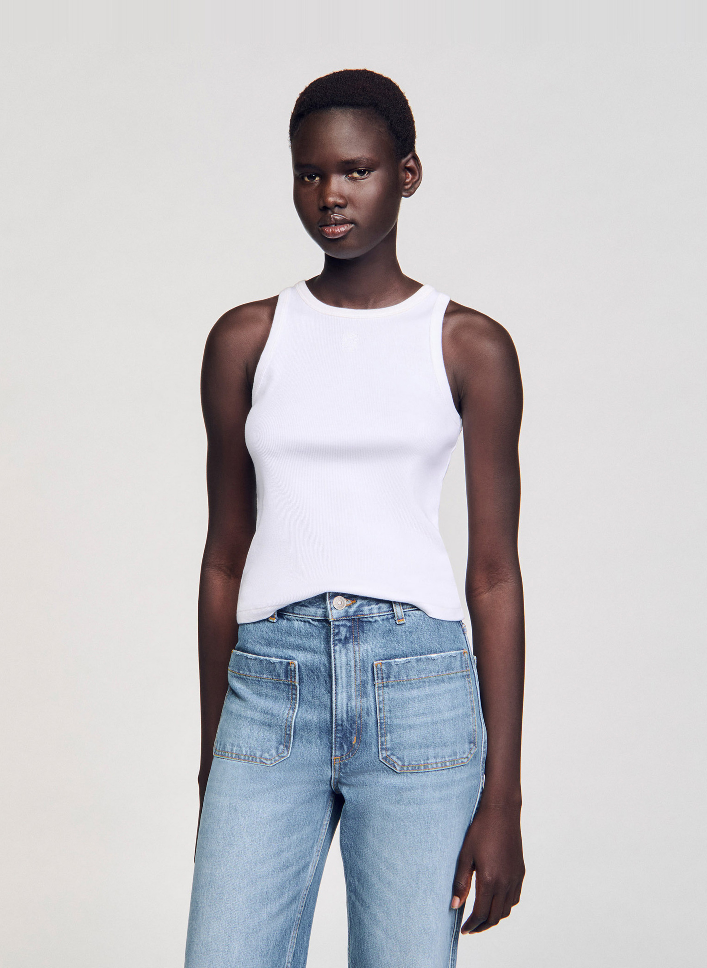 SANDRO Débardeur col rond en coton Blanc