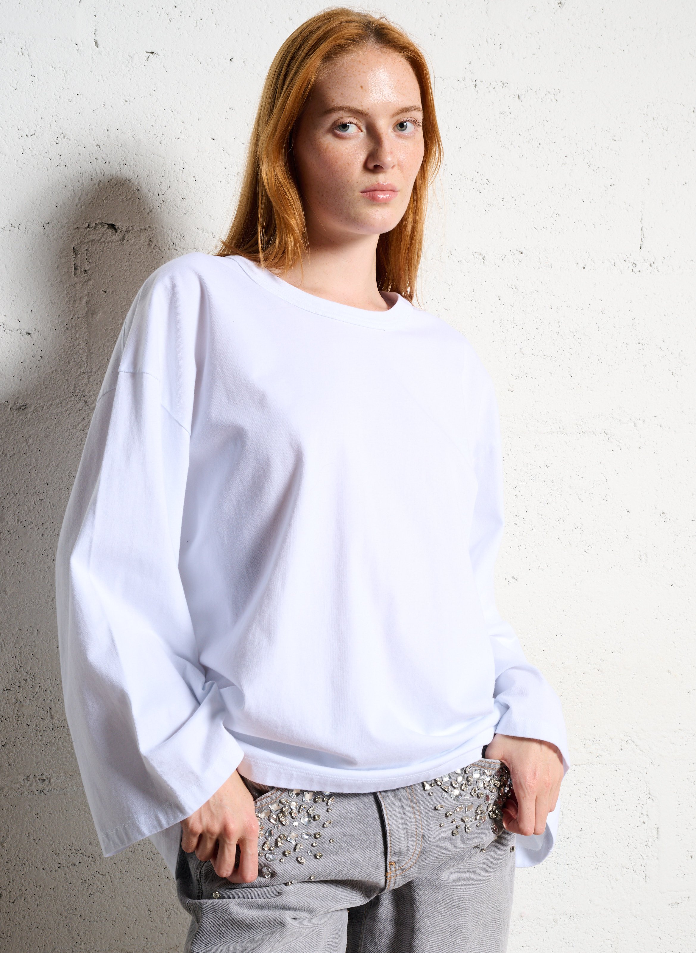 Tee-shirt ample manches longues Fizvalley AMERICAN VINTAGE Blanc