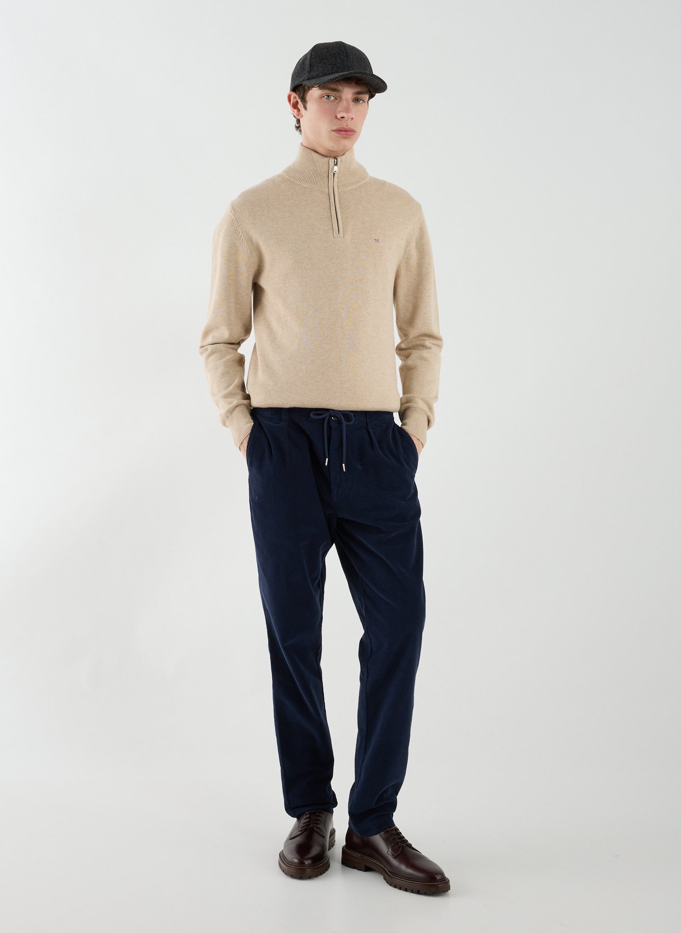 Wool and cotton zip-up sweater EDEN PARK Beige
