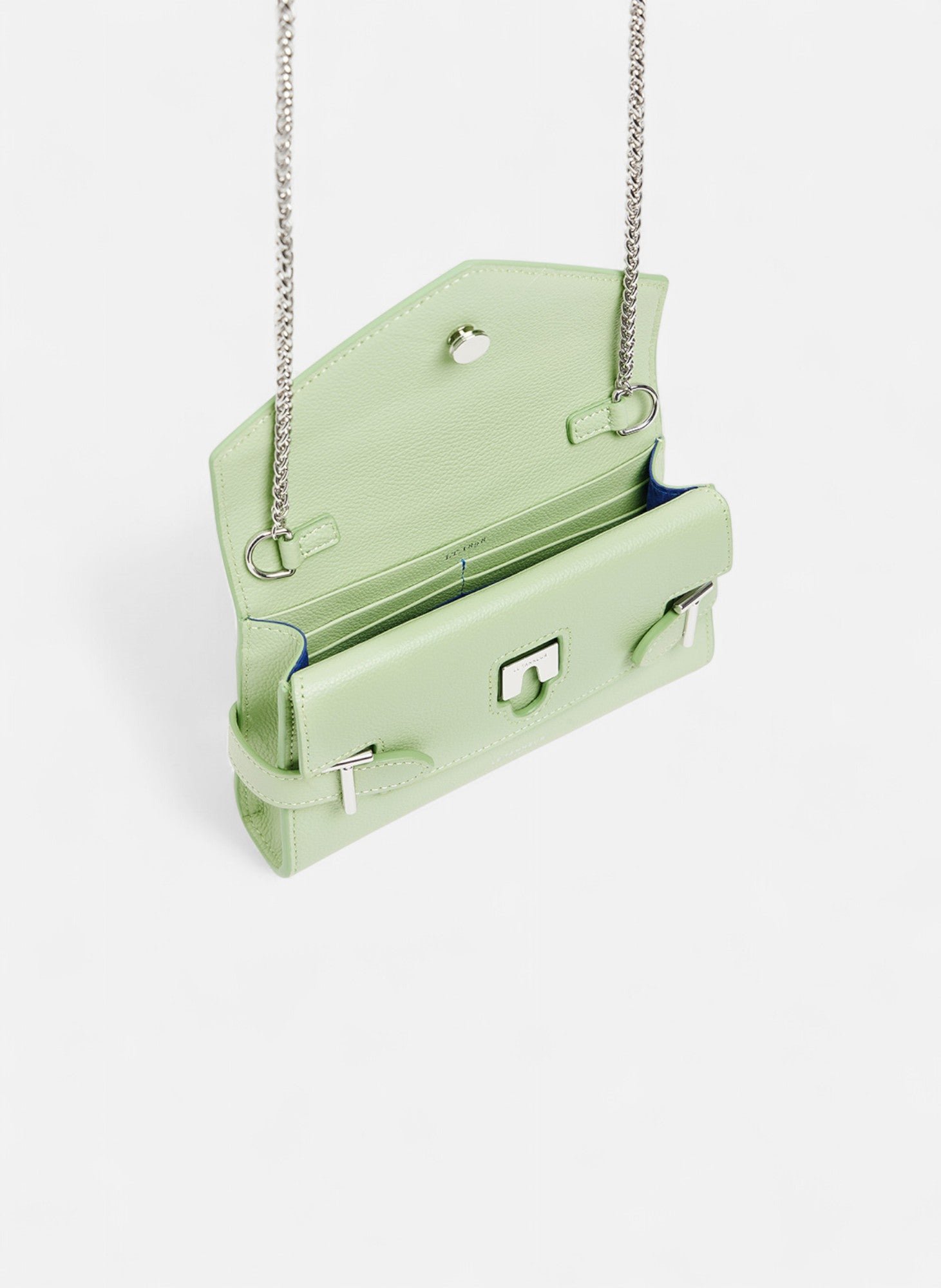 Sac pochette avec bandoulière double rabat emilie en cuir grainé LE TANNEUR Vert