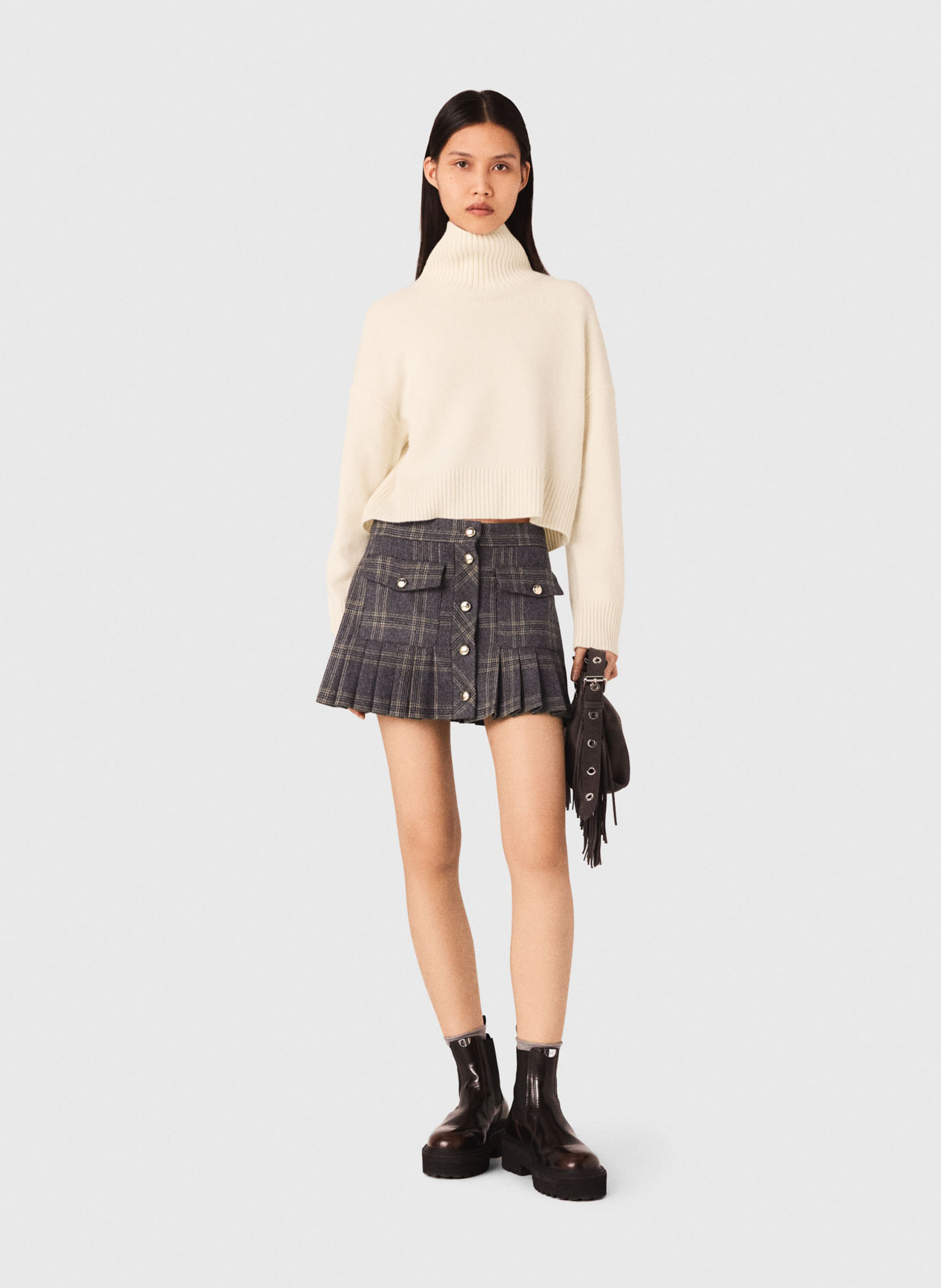 Pull court ample uni en cachemire mélangé MAJE Beige