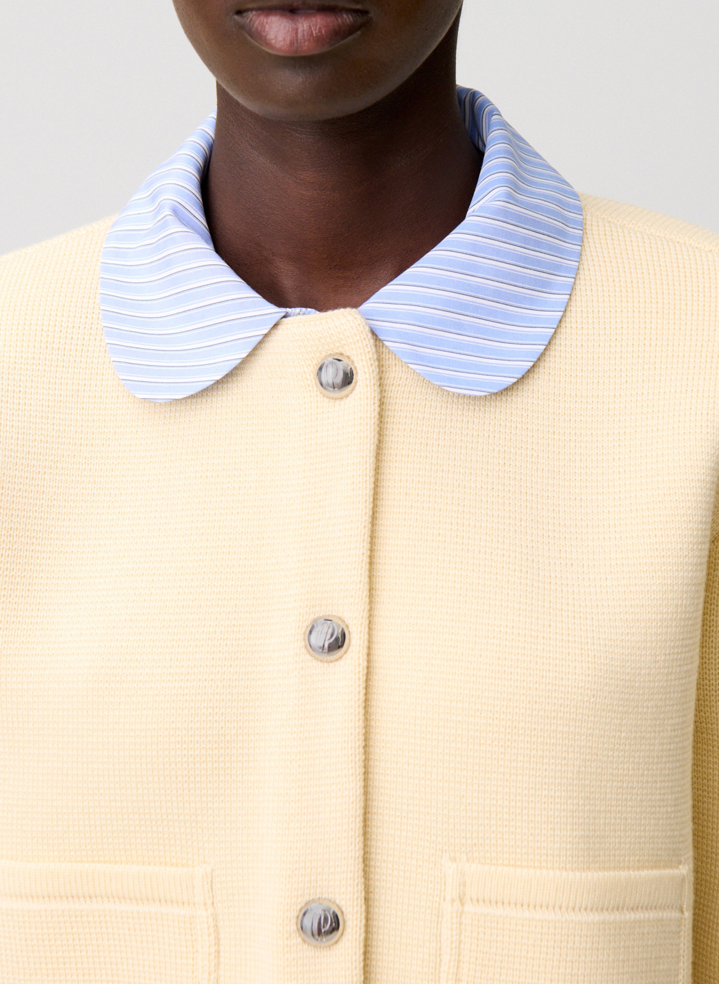 Cardigan court uni à col rayé CLAUDIE PIERLOT Beige