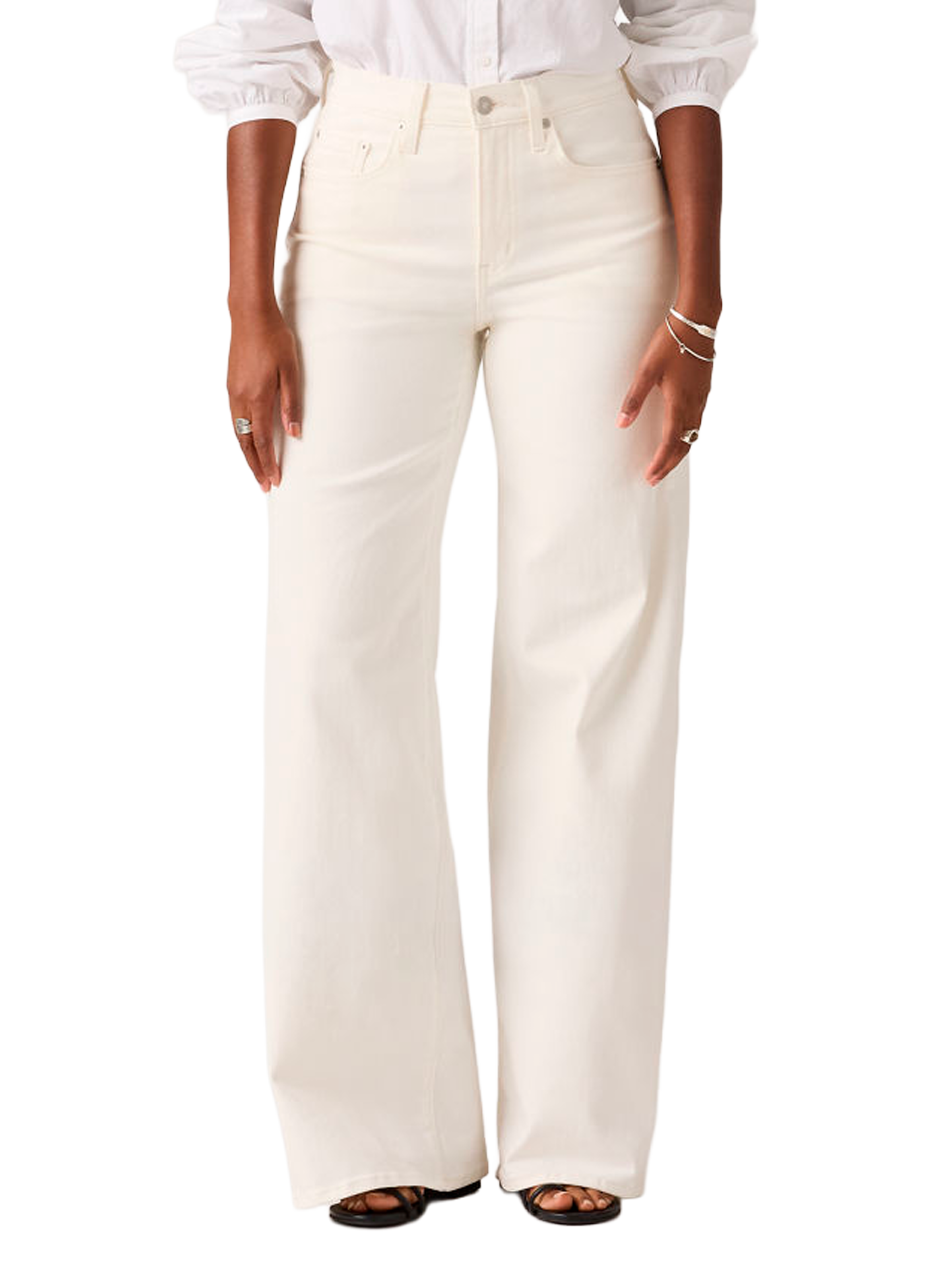Jean 728 large à taille haute en coton mélangé LEVI'S Blanc