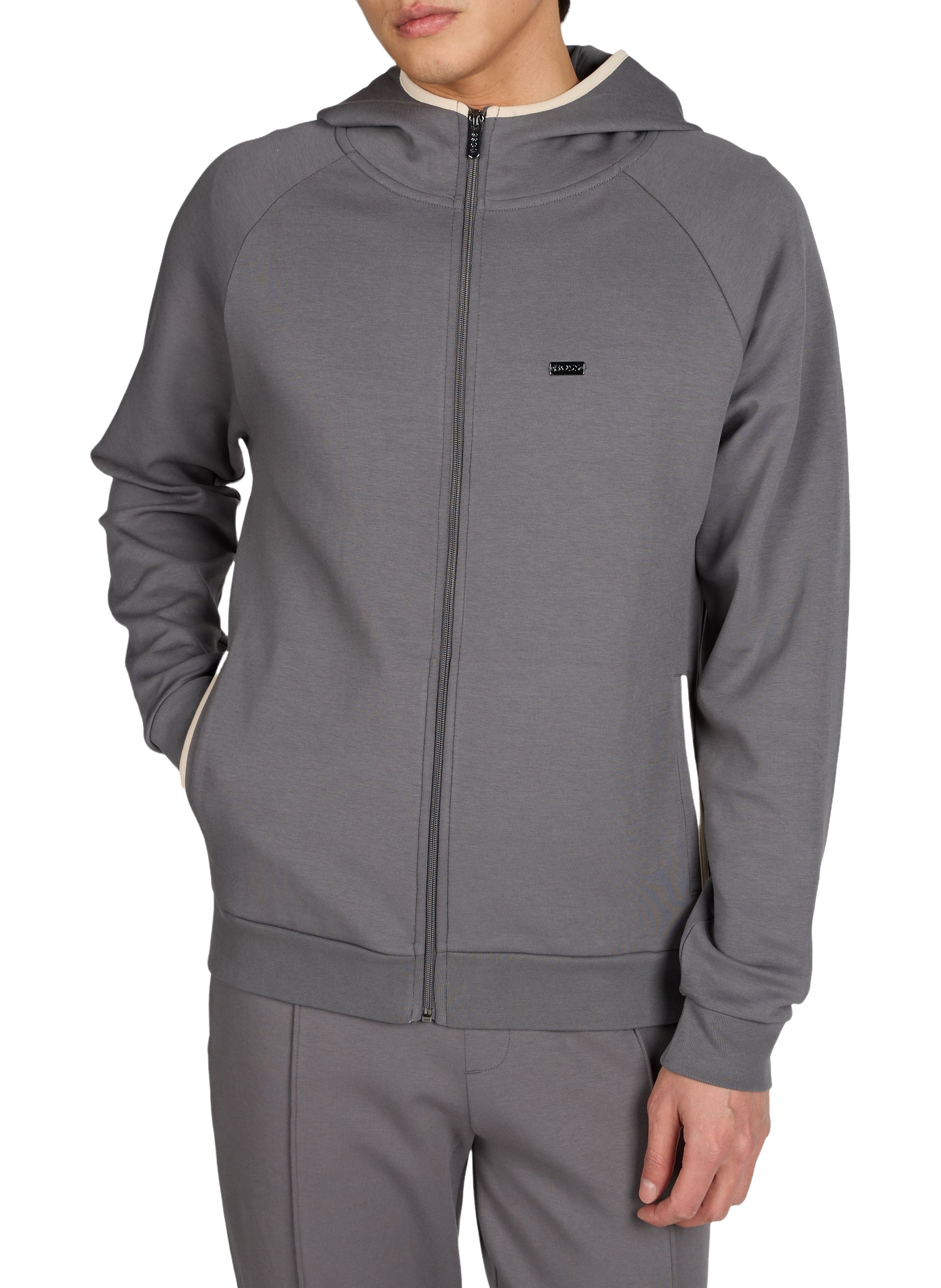 Gilet à capuche en coton mélangé BOSS Gris