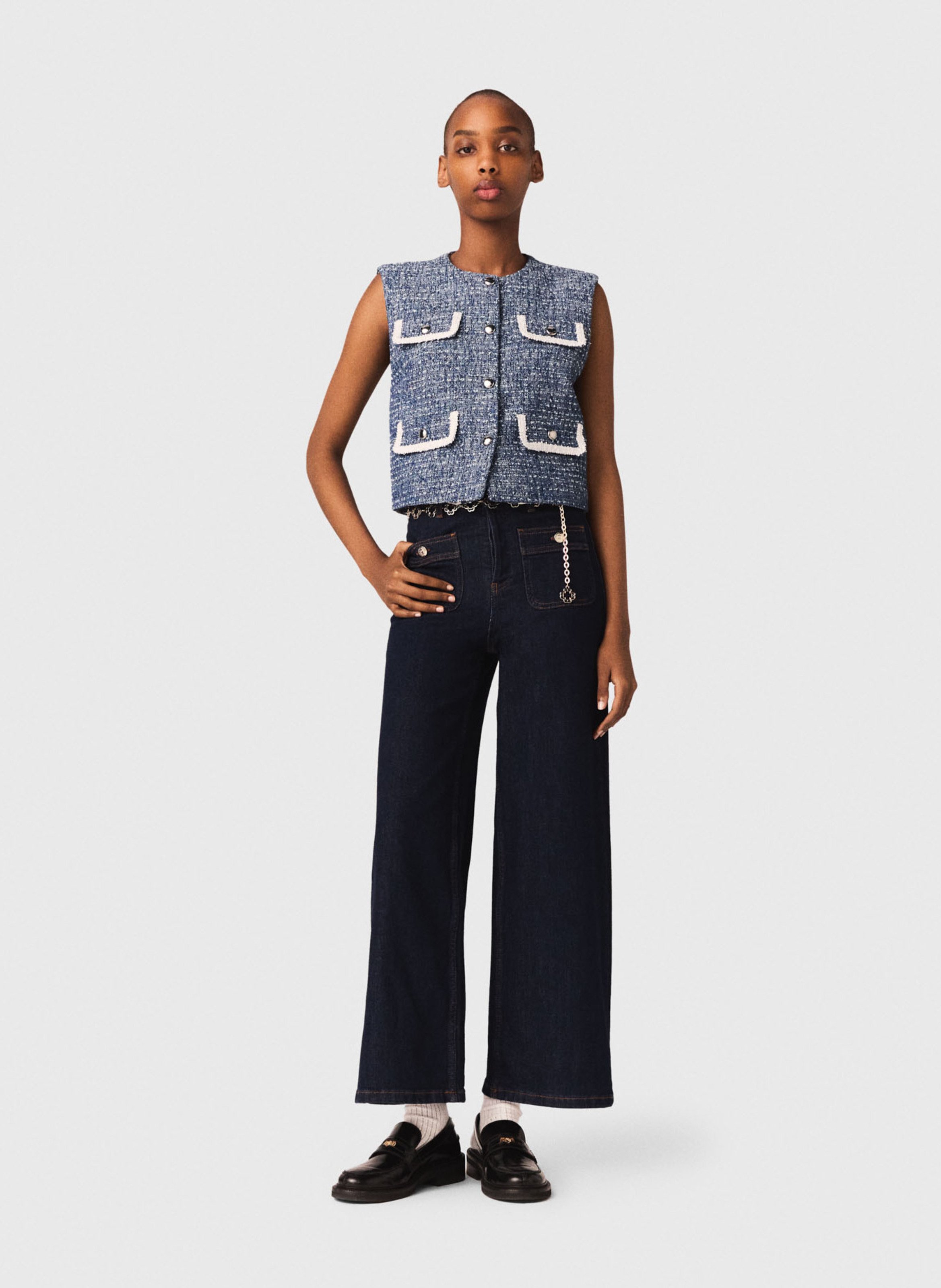 Gilet droit en coton mélangé MAJE Bleu