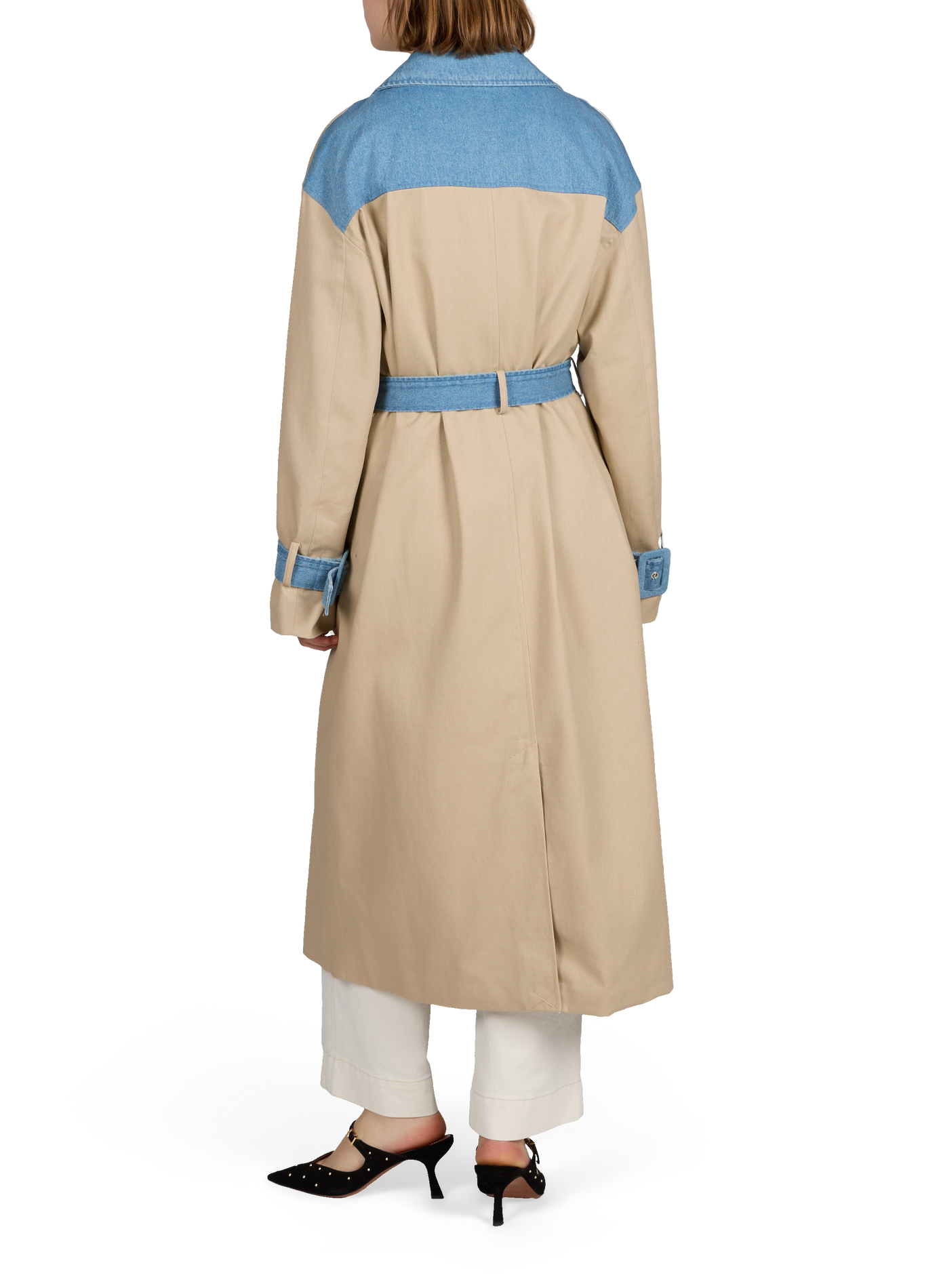 Trench coat with denim panel inserts in cotton VILA Blue