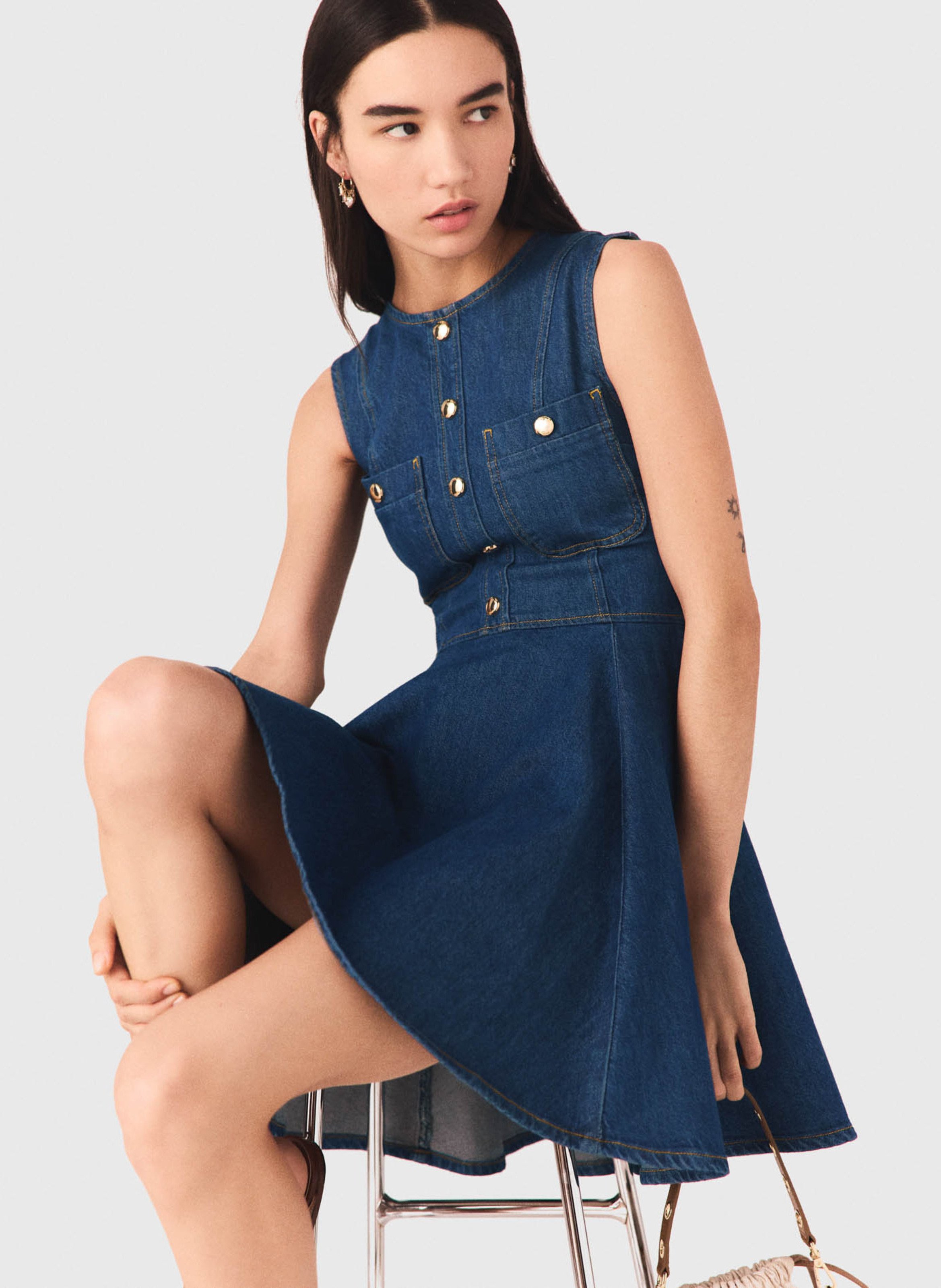 Robe courte sans manches en denim MAJE Bleu