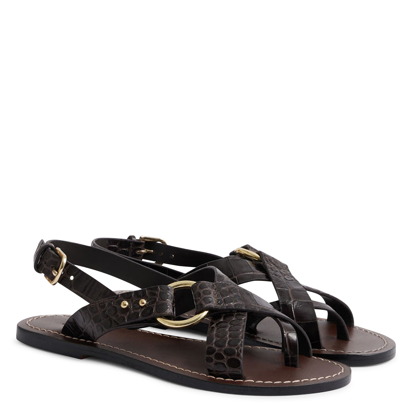 Sandales plates à brides croisées en cuir florence SOEUR Marron