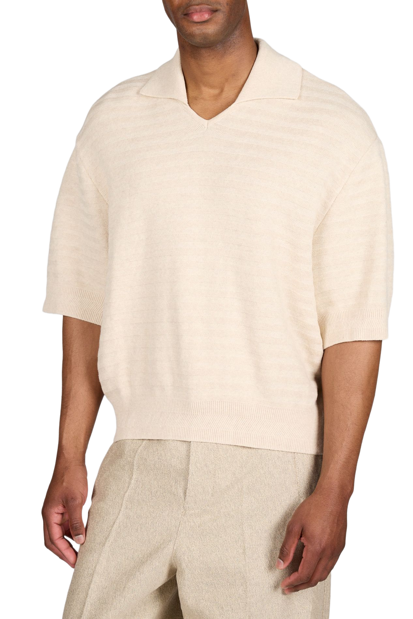 Polo manches courtes maille chevron en coton et soie JACQUEMUS Beige