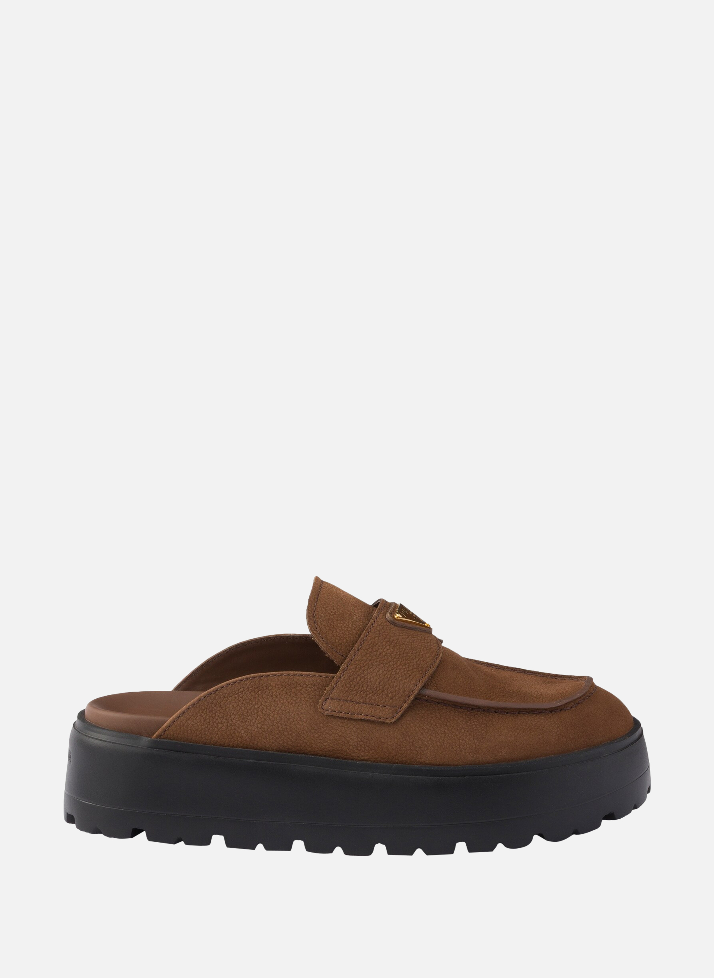 Mules à semelle plateforme en nubuck PRADA Marron