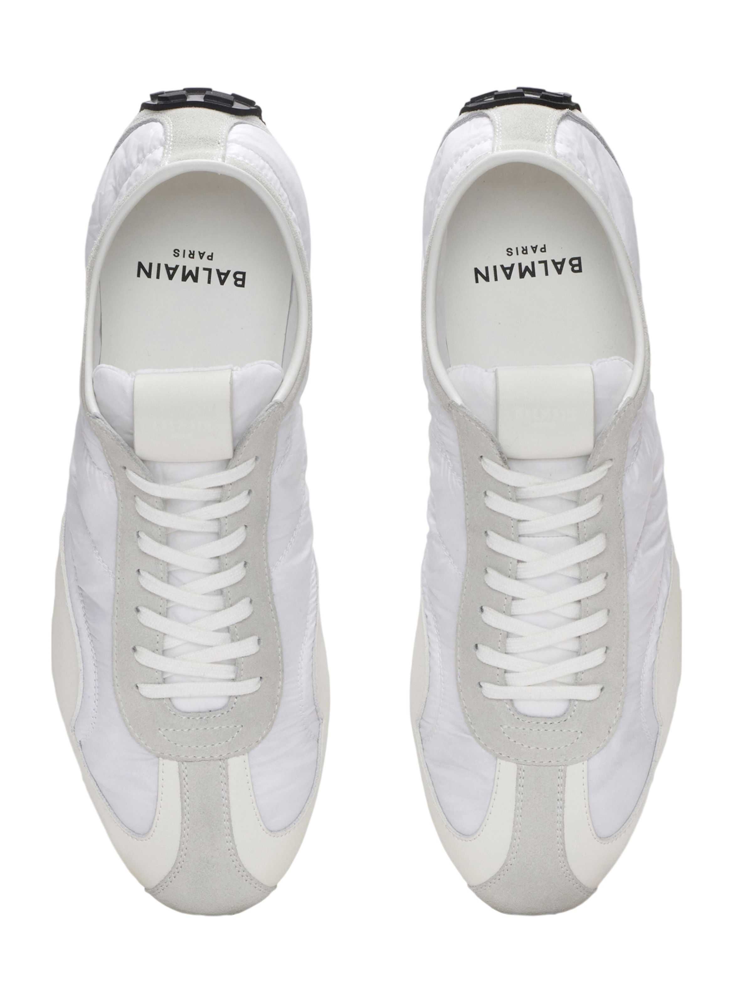 Baskets racing low en nylon et cuir BALMAIN Blanc