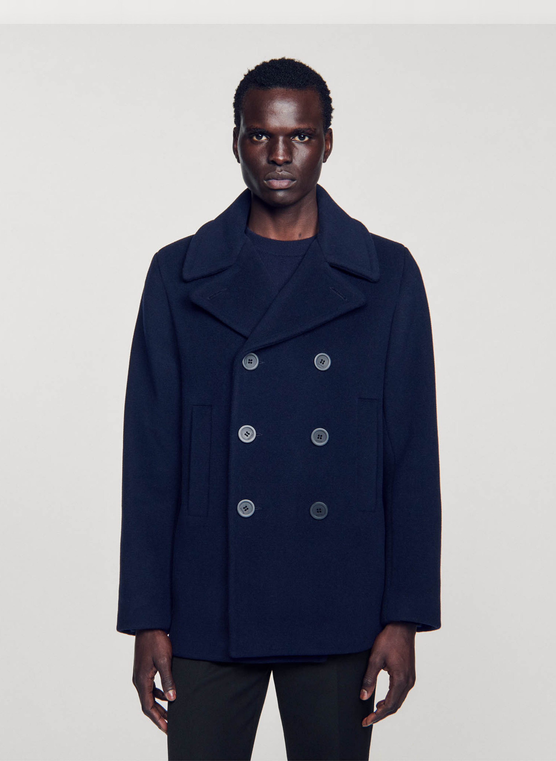 Manteau droit en laine mélangée SANDRO Bleu