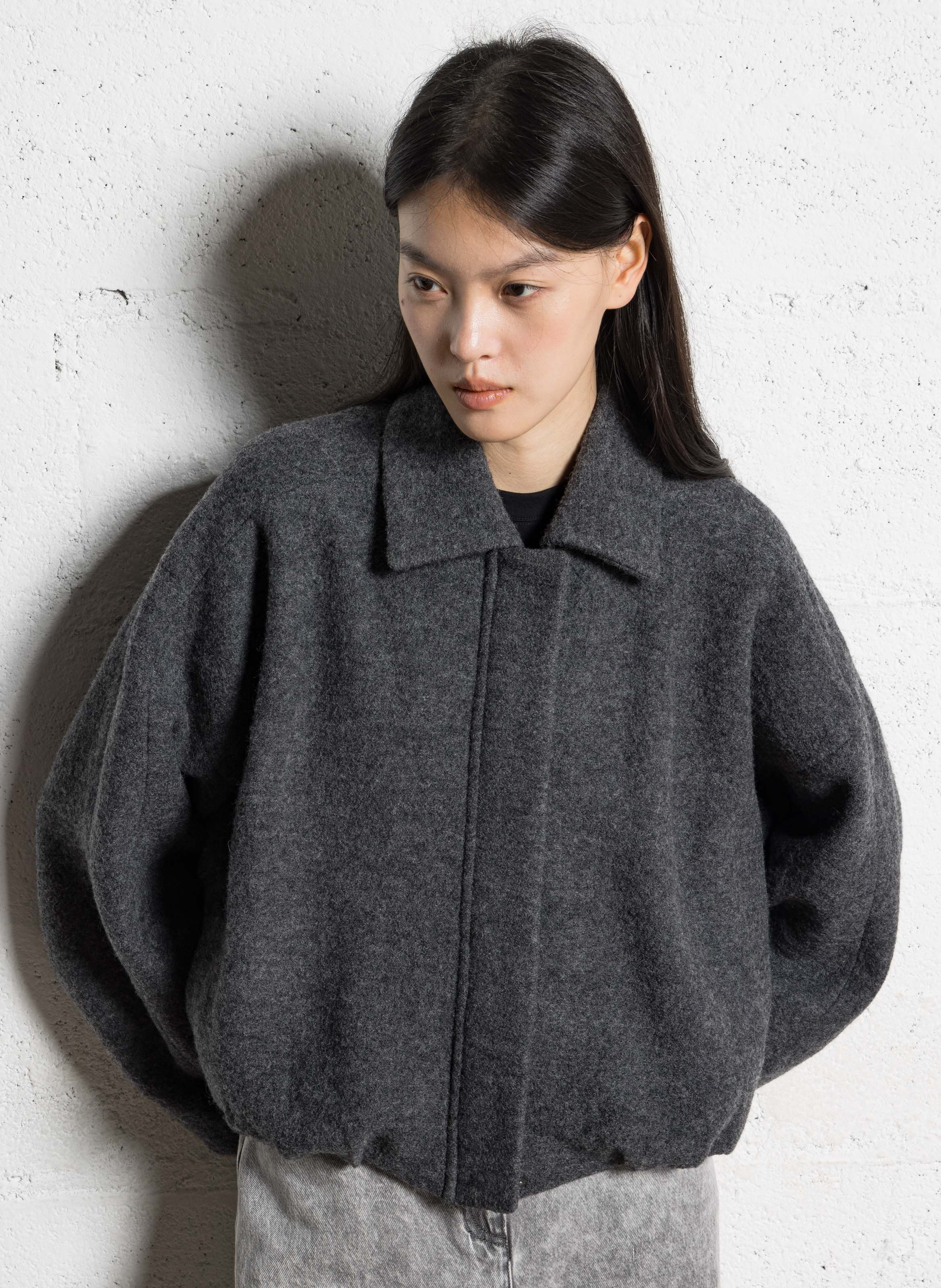 Veste oversize col classique en laine IKKS Gris