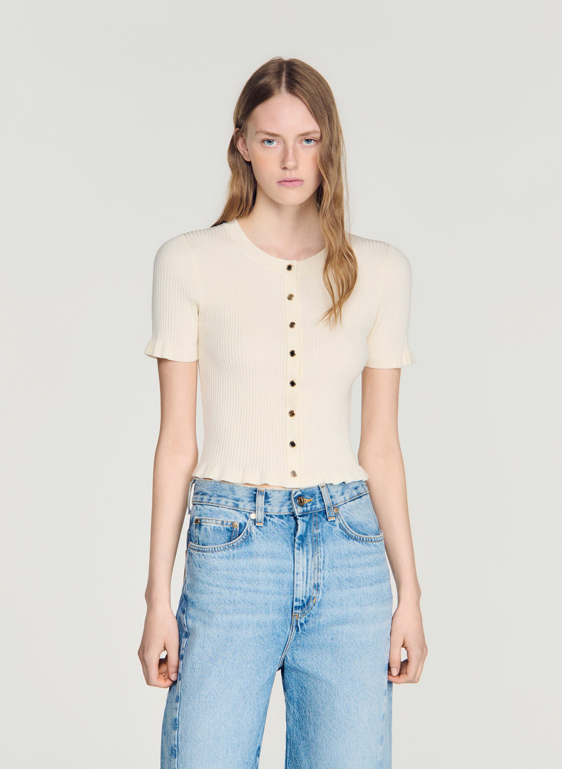 Top col rond cintré côtelé SANDRO Beige