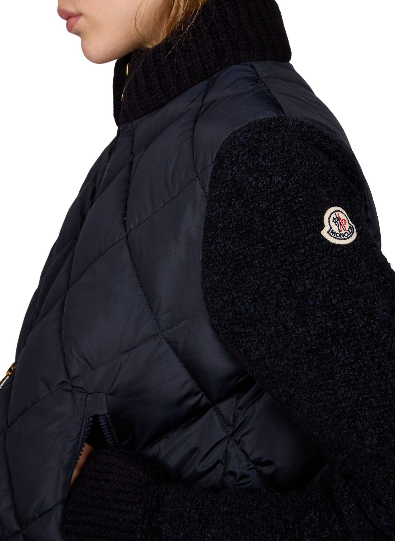 Quilted cardigan with textured collar and sleeves MONCLER Blue